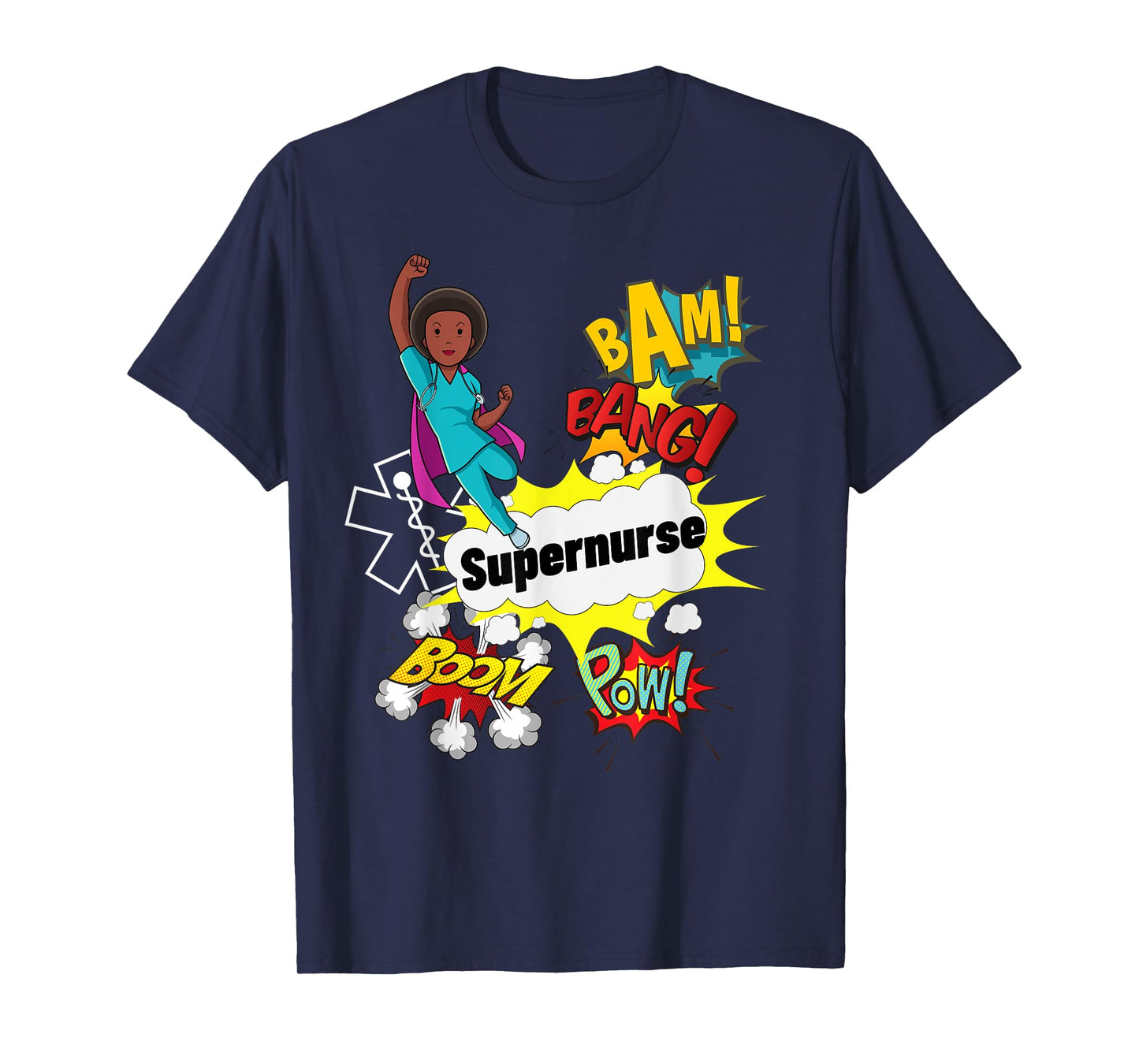Supernurse Comic Superhero Style RN Black Woman Nursing Gift T-Shirt