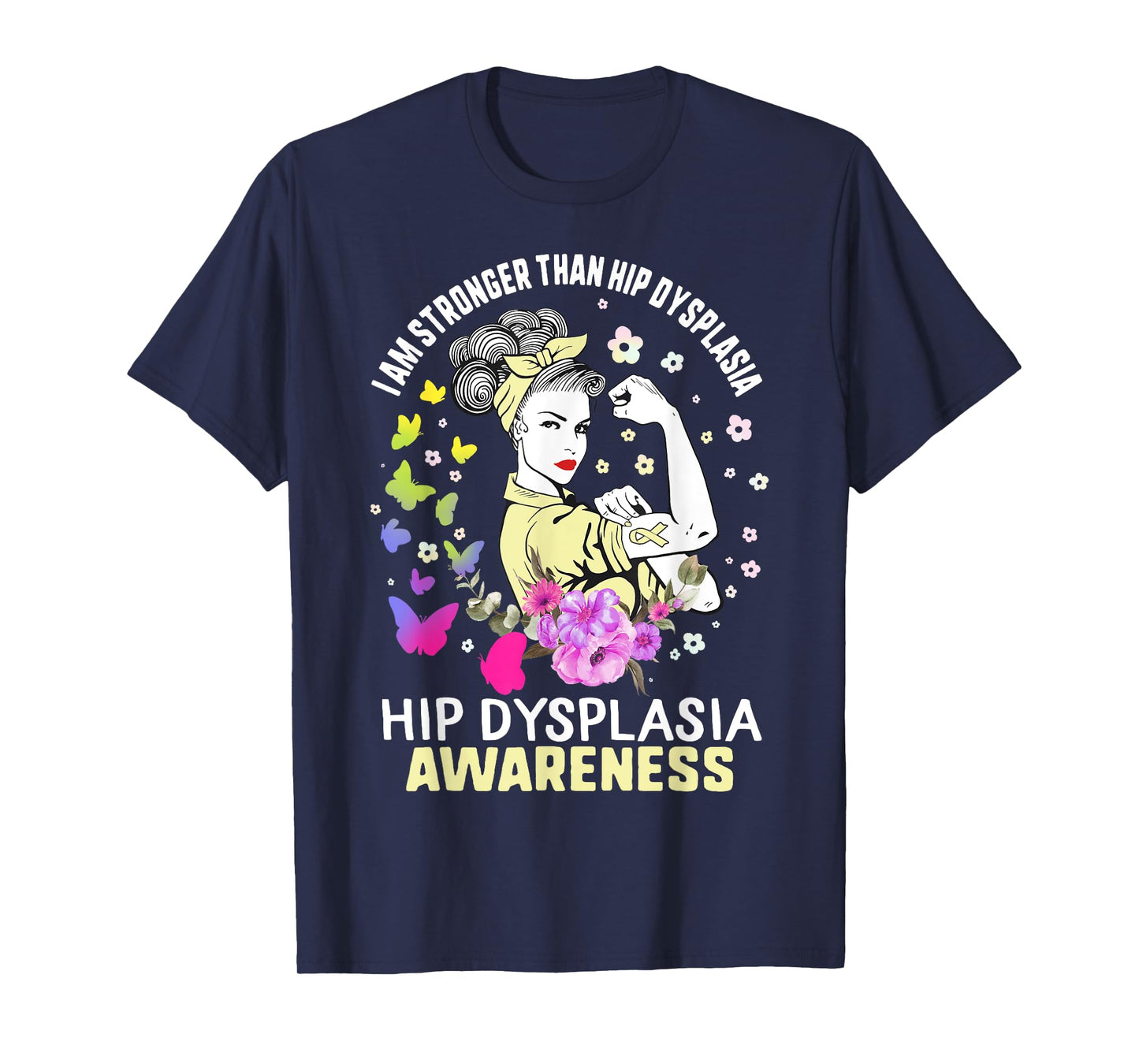 Stronger Than Hip Dysplasia Awareness Cream Ribbon Woman T-Shirt