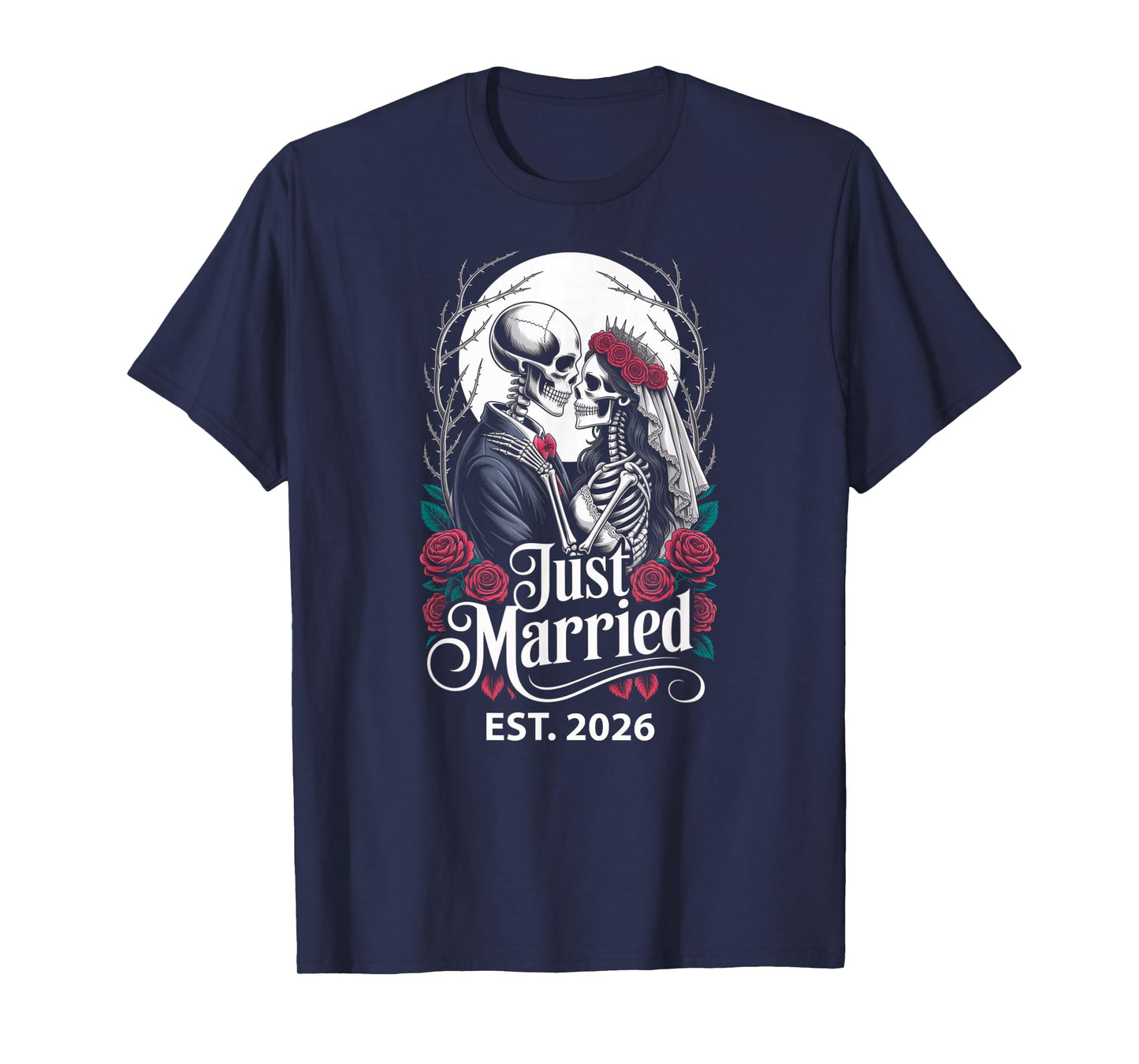 Just Married The Lovers Skeleton Couple Matching Halloween T-Shirt