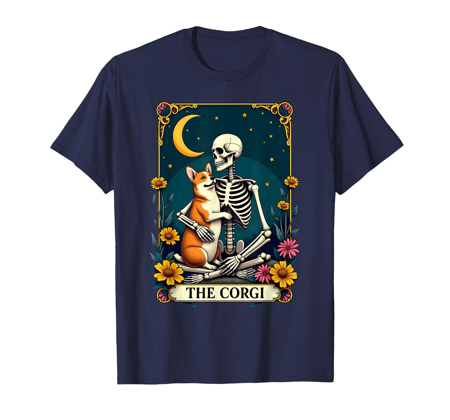 Gothic Tarot Card The Corgi Skeleton Halloween T-Shirt
