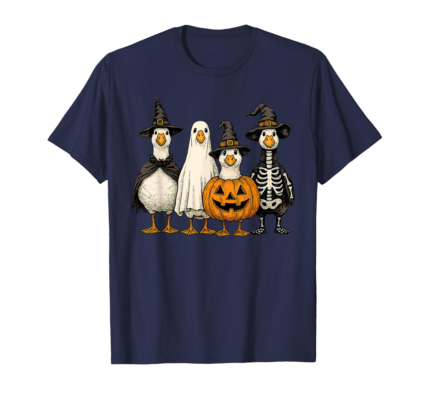 Cute Halloween Goose Costumes Witch Ghost Pumpkin Skeleton T-Shirt