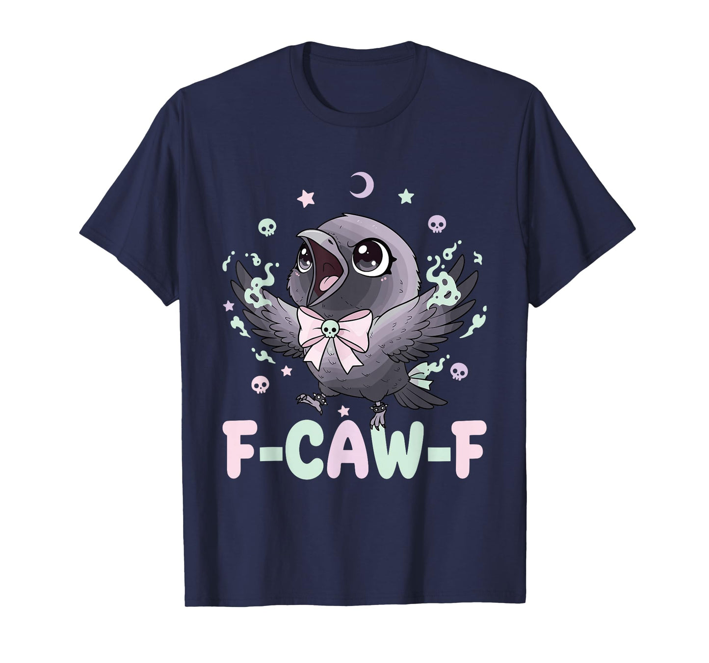 Kawaii Pastel Goth Black Crow F-Caw-F Funny Gothic Humor T-Shirt