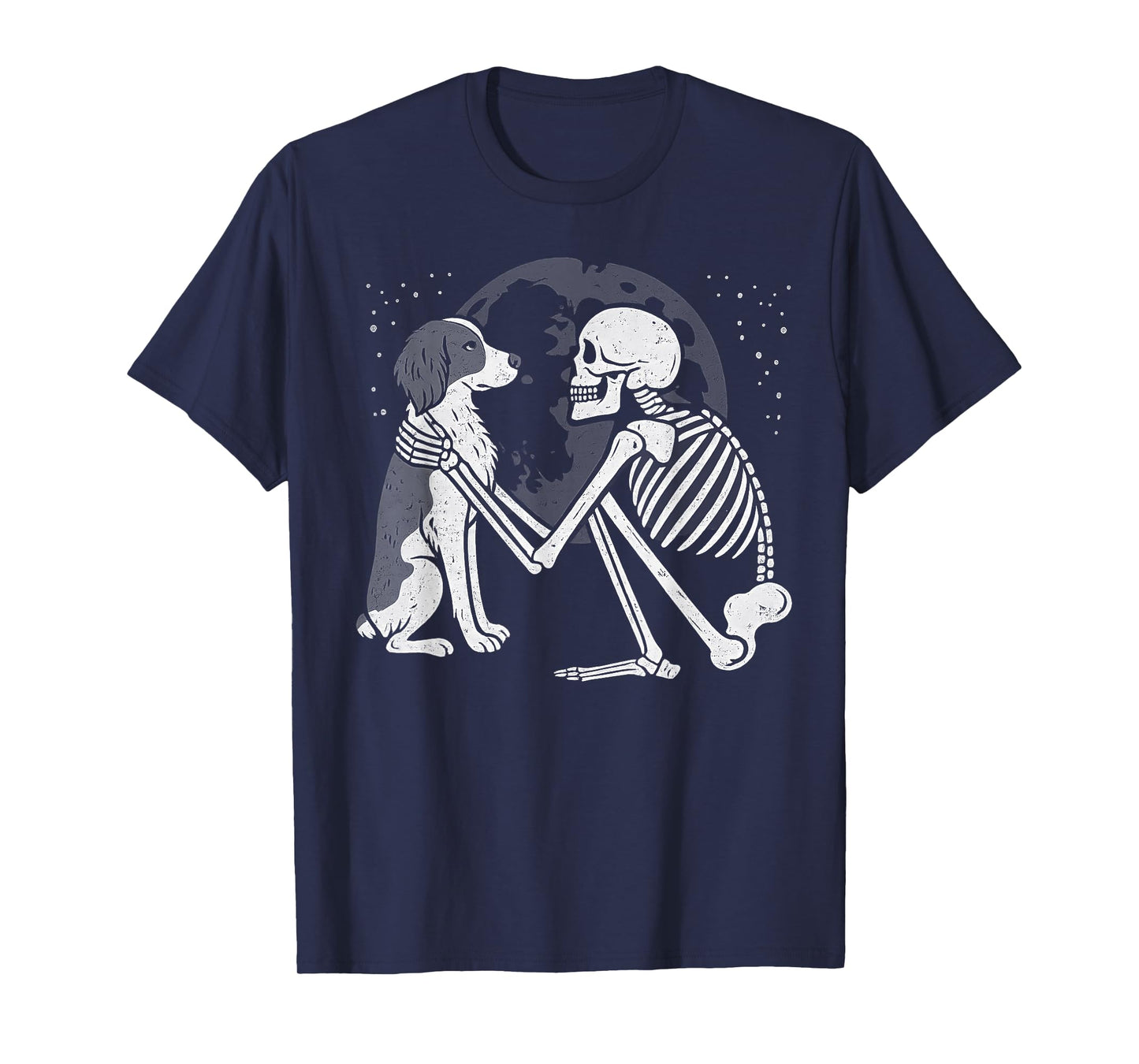 Brittany Spaniel Skeleton Moon Halloween Dog Lover T-Shirt