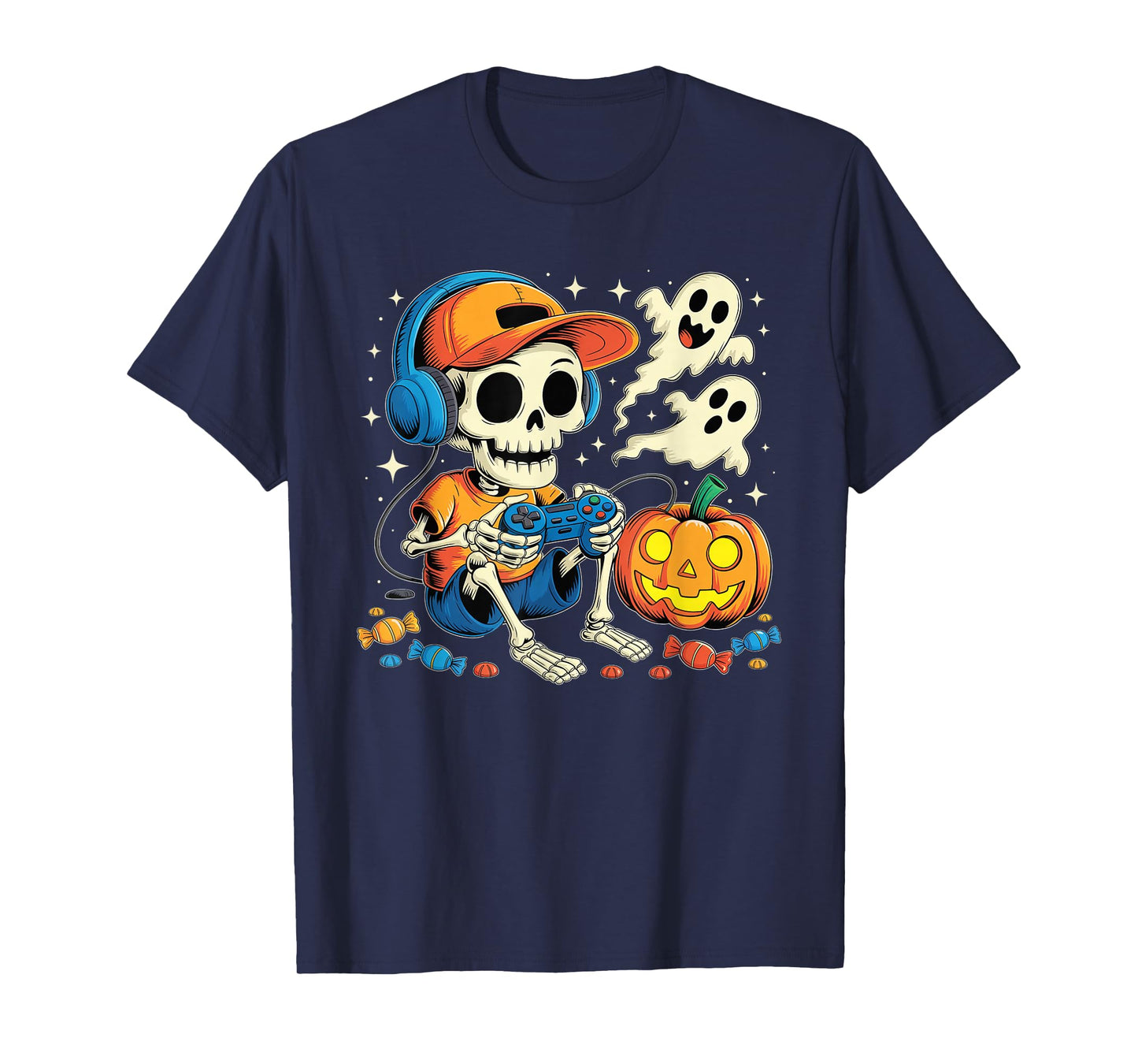 Halloween Shirts Cool Teen Boy Skeleton Gaming Men Halloween T-Shirt