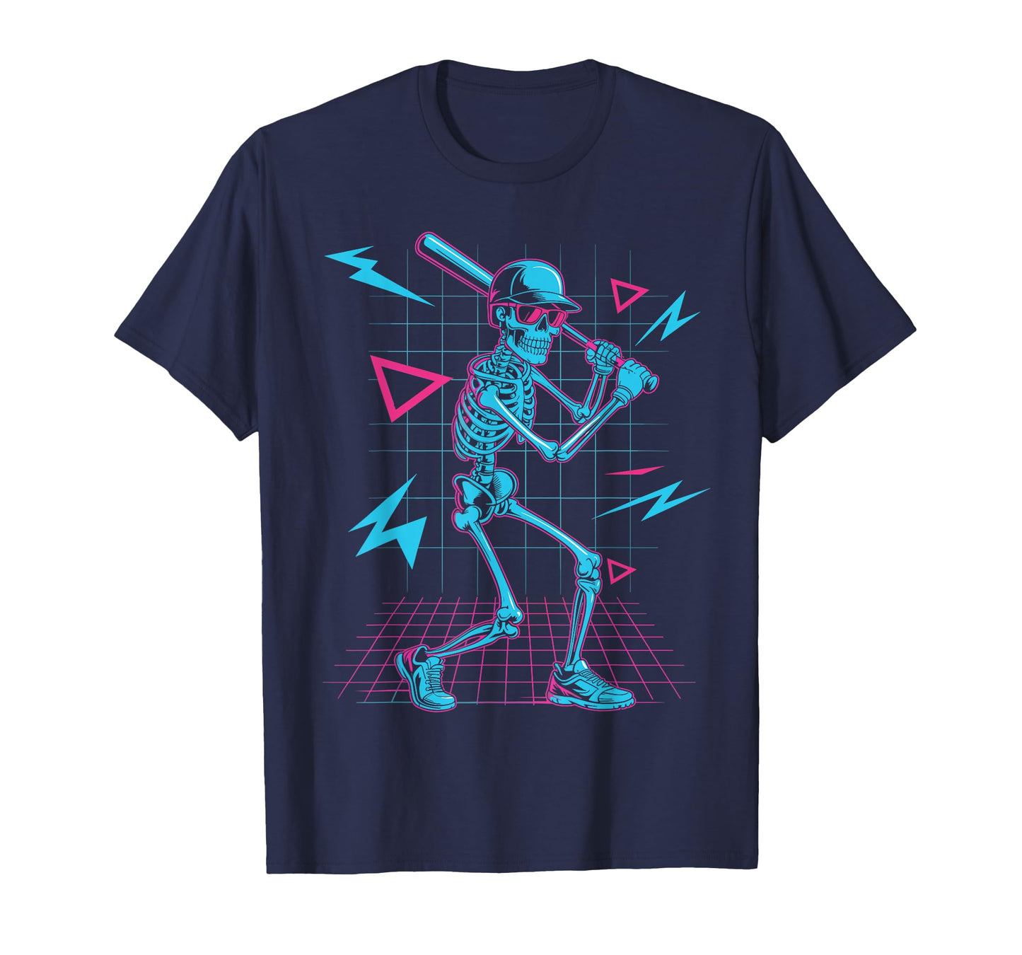 Retro 80s Skeleton Baseball Graphic Halloween Synthwave T-Shirt