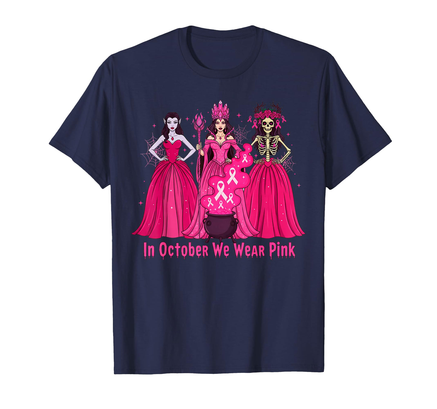 October We Wear Pink Witch Halloween Breast Cancer Awareness T-Shirt