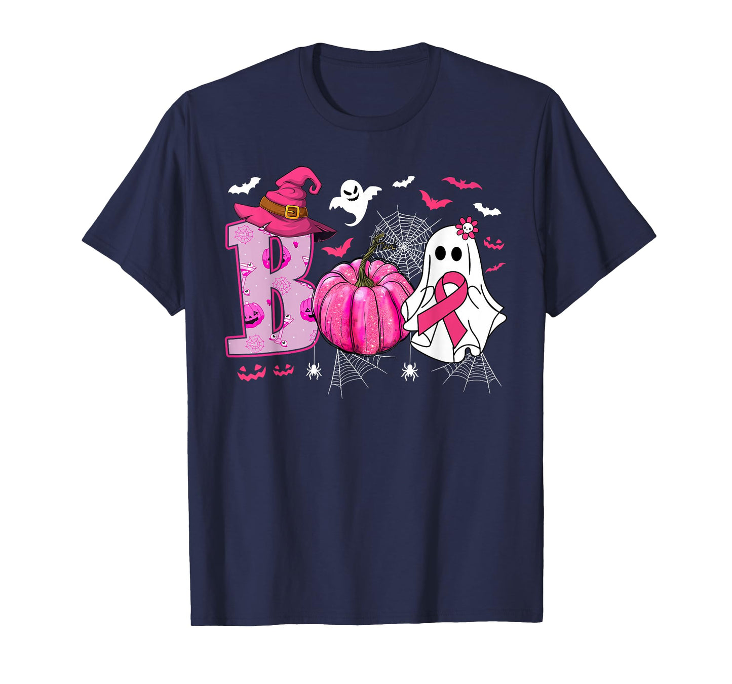 Breast Cancer Awareness Boo Ghost Halloween Women Kids T-Shirt