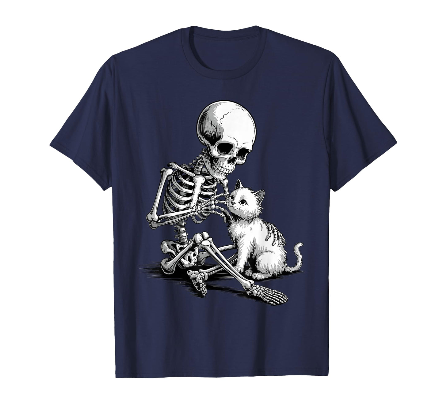 Halloween Costume Vintage Skeleton Hugging Cat Spooky Season T-Shirt