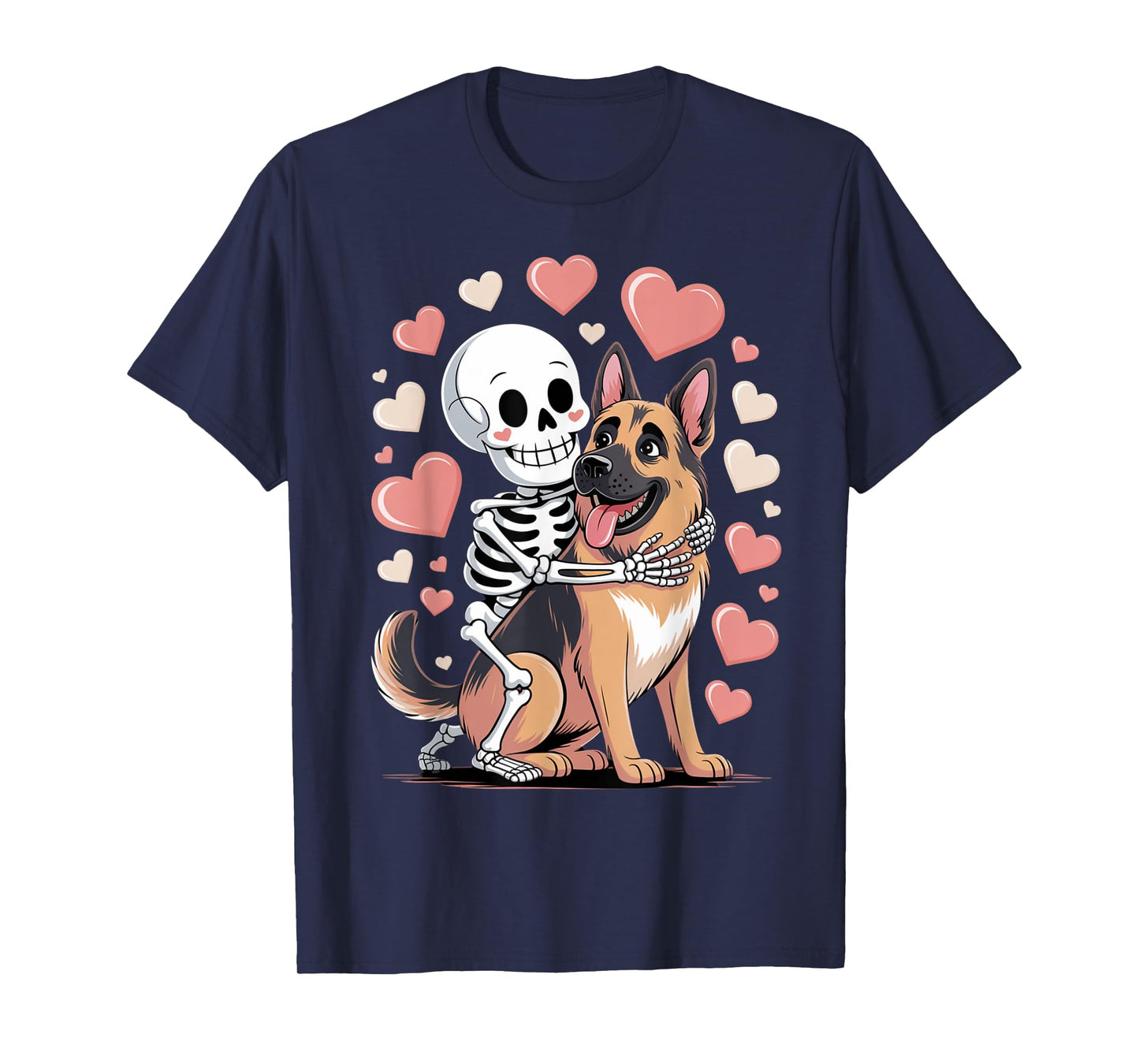 German Shepherd Skeleton Hug Cute Halloween Love T-Shirt