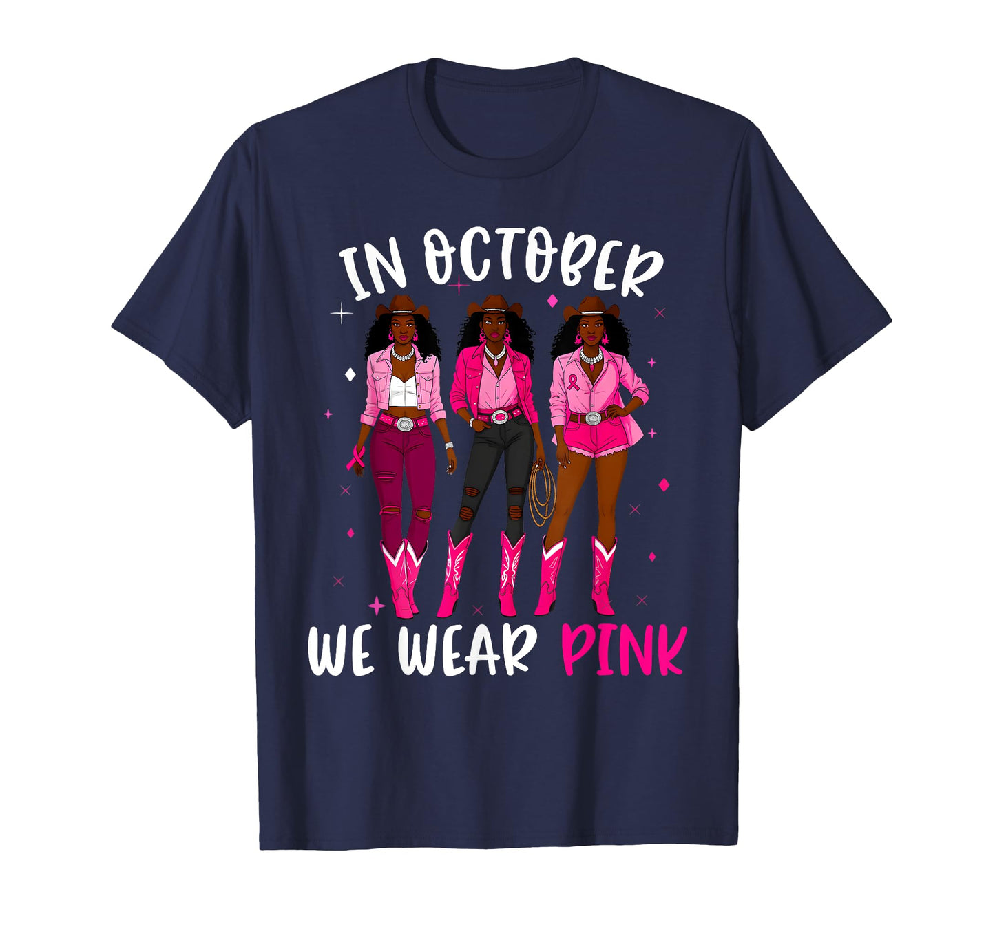 In October We Wear Pink Black Woman Breast Cancer Awareness T-Shirt