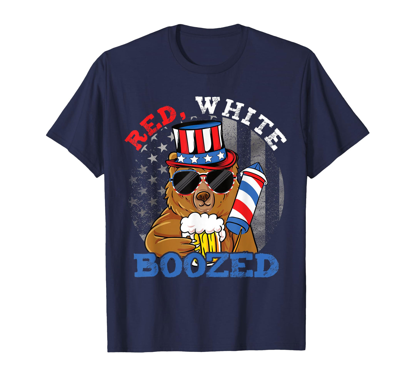 Red White Boozed Funny Bear Booze US 4th of July T-Shirt