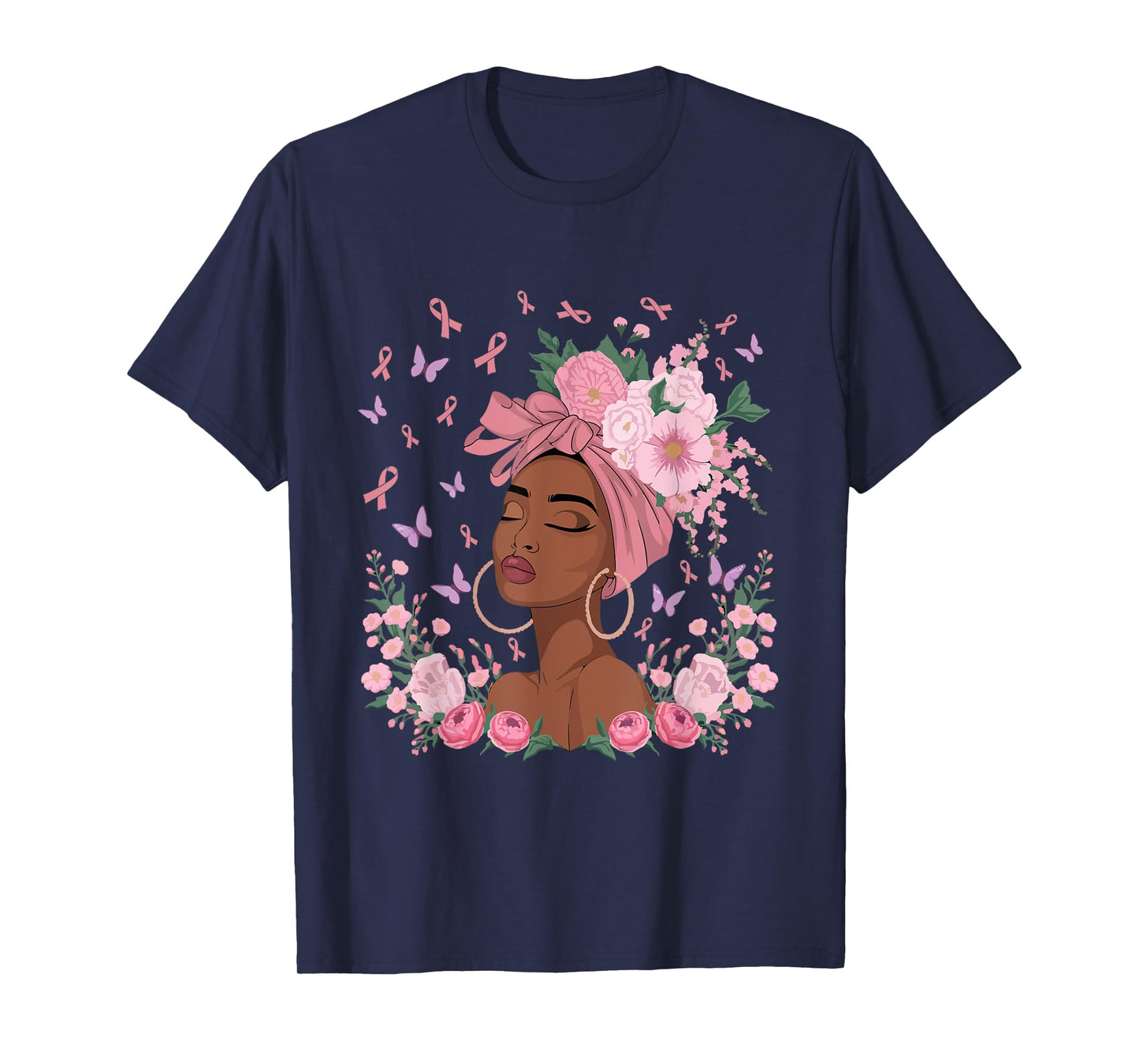 Black Woman In October We Wear Pink Ribbon Breast Cancer T-Shirt