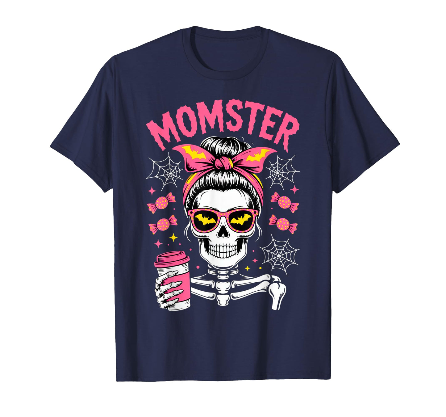 Momster Halloween Costume Skeleton Messy Bun Mother Coffee T-Shirt