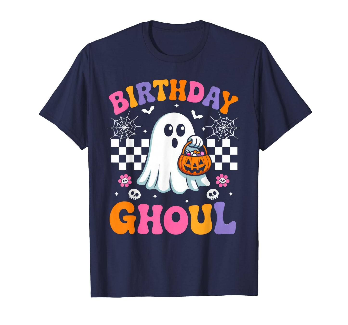 Birthday Ghoul Floral Ghost Groovy Retro Halloween Costume T-Shirt