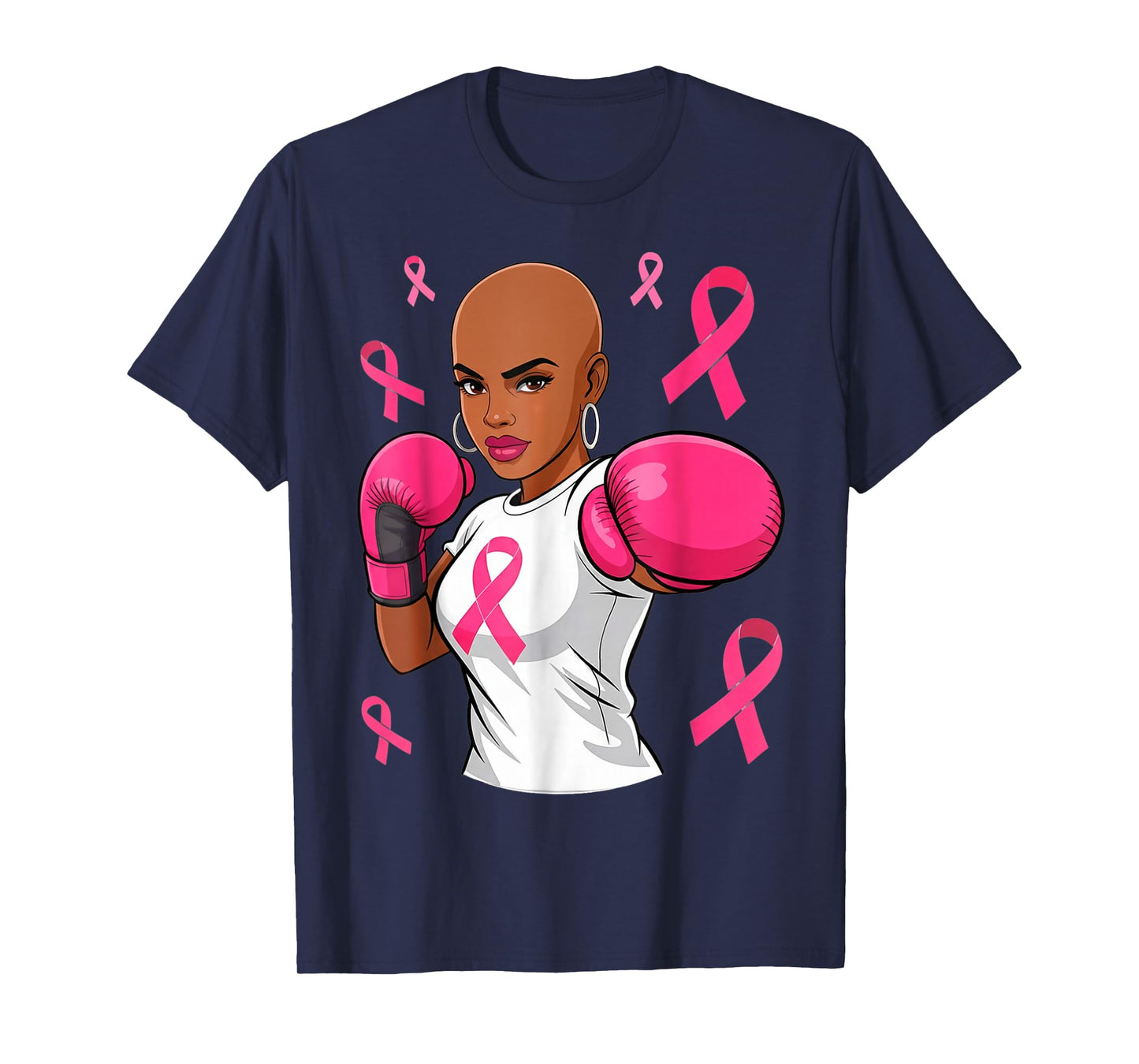 Women Black African American Breast Cancer Afro Pink Ribbon T-Shirt
