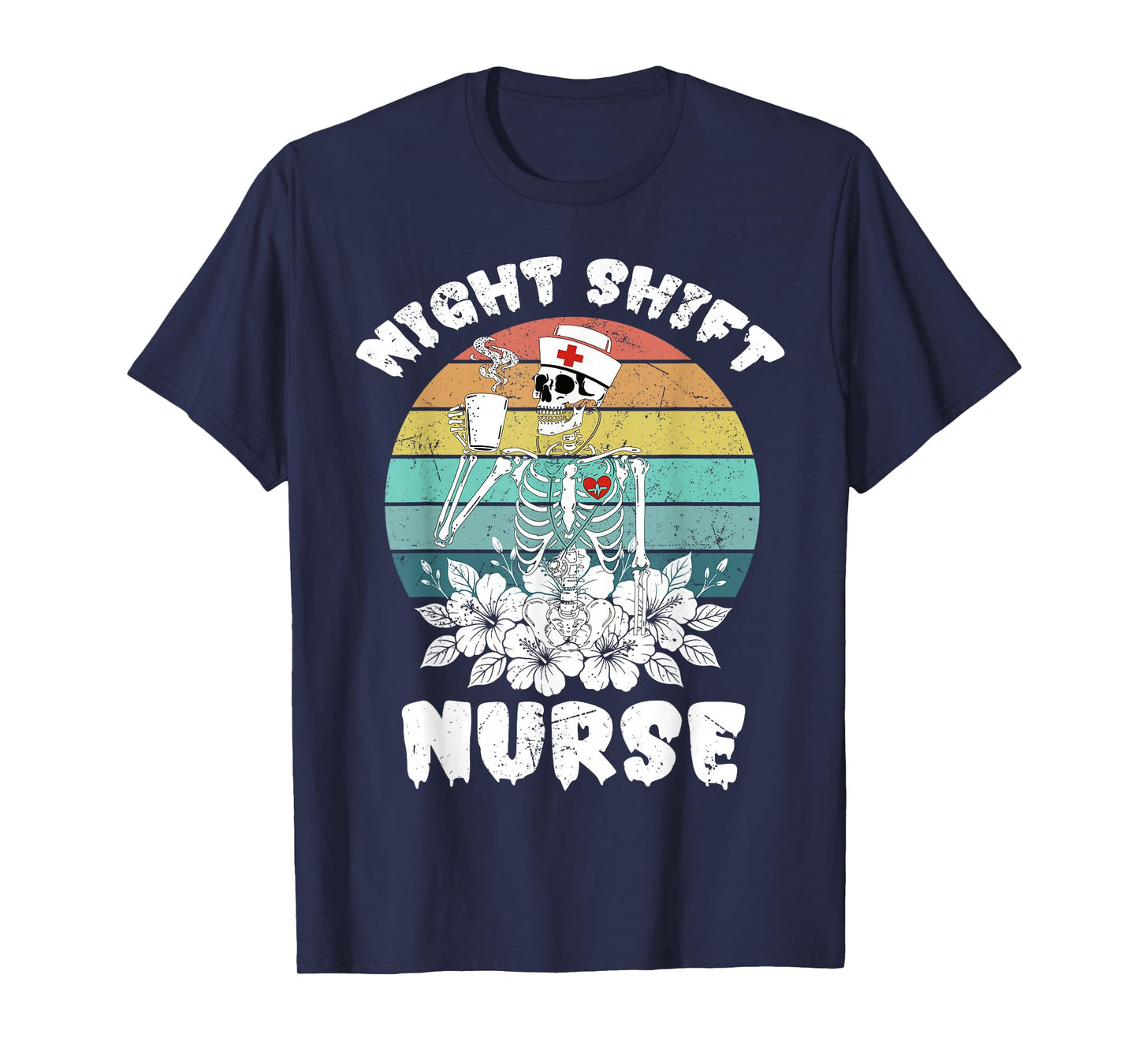Funny Night Shift Nurse Skeleton Halloween RN Nurses Women T-Shirt