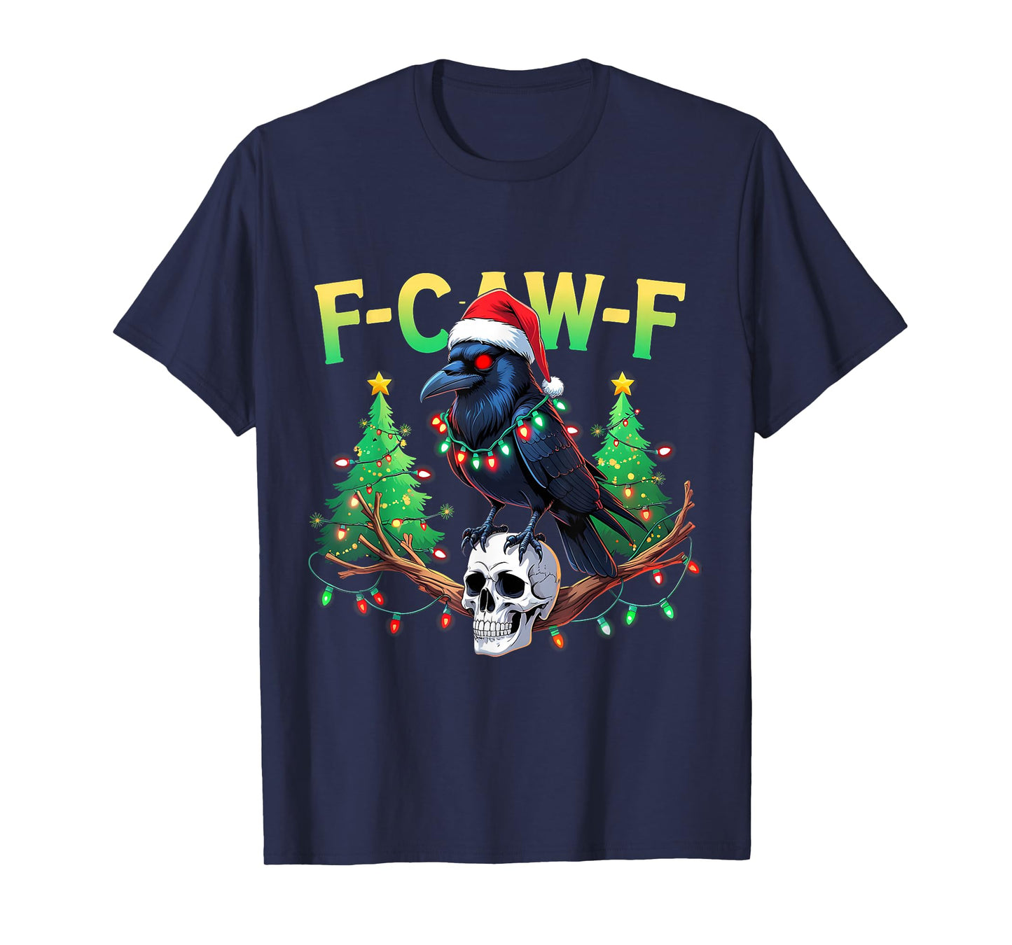 Funny Black Crow F-Caw-F Santa Vintage Christmas Horror T-Shirt