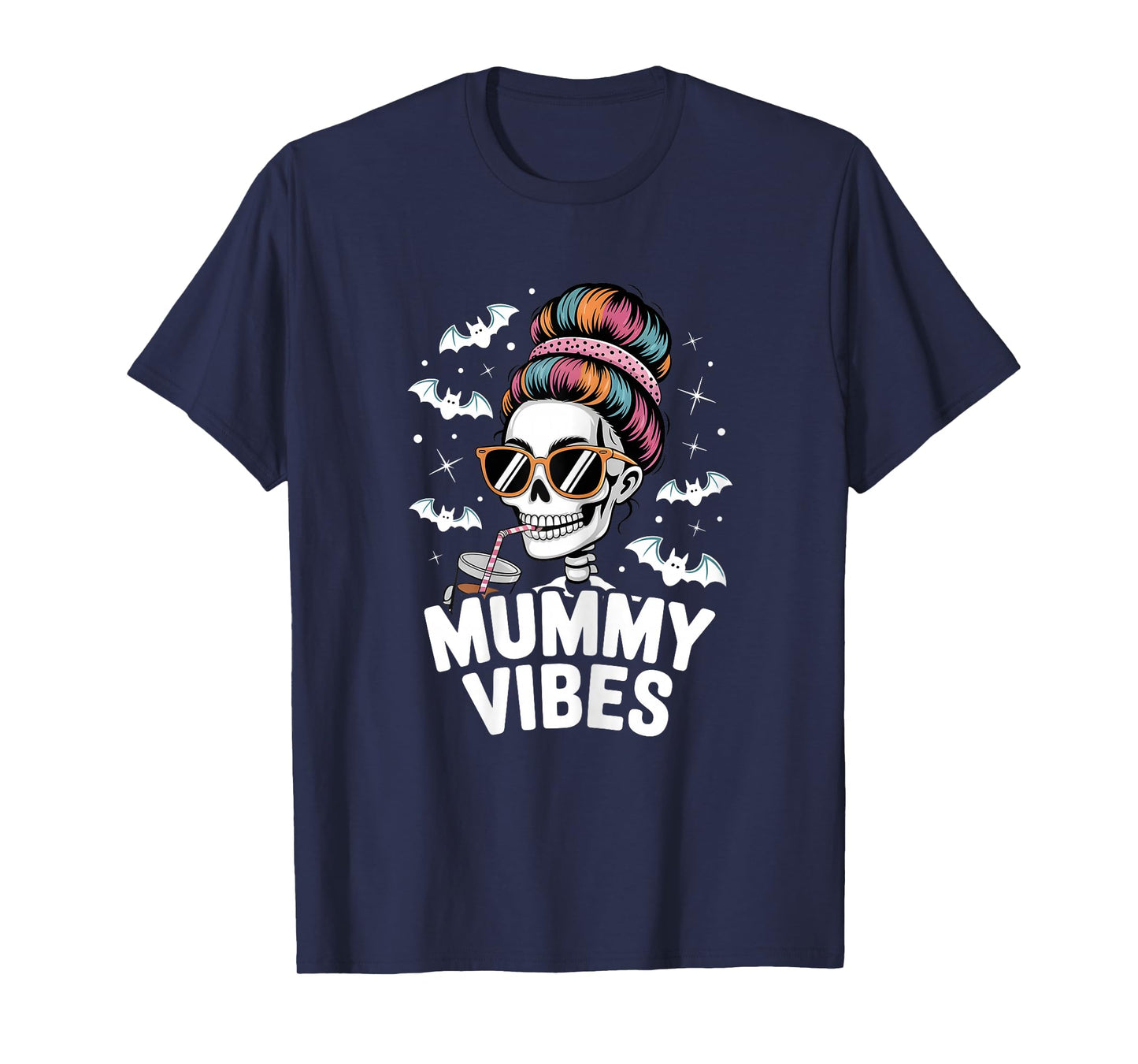 Mummy Vibes Skeleton Coffee Mom Spooky Season Halloween T-Shirt