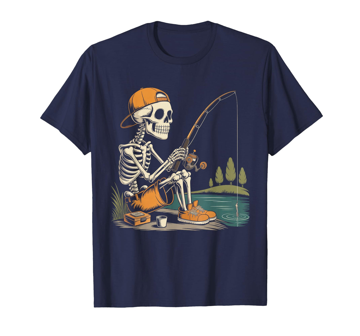 Skeleton Fishing Halloween Costume Funny Fishing Boys Kids T-Shirt
