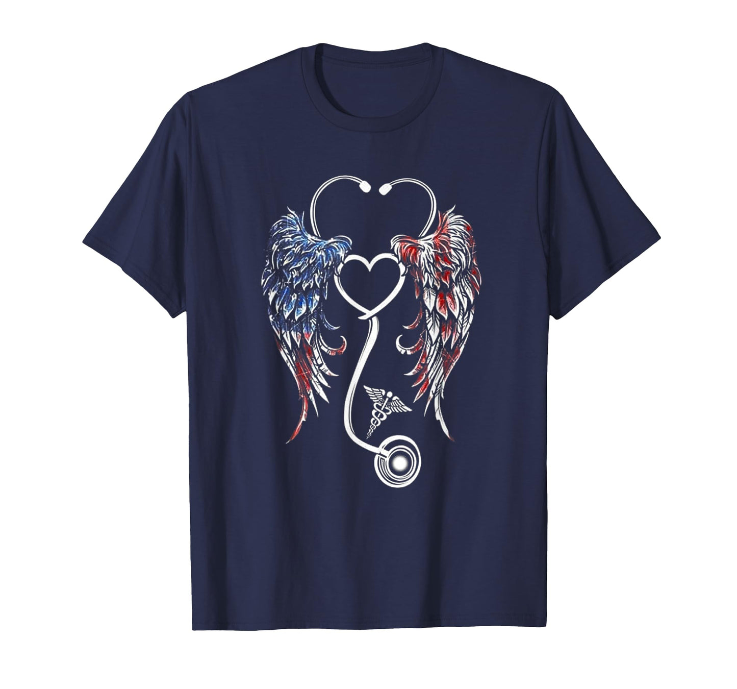 Wings Heart Nurse Stethoscope American Flag Nursing Lover T-Shirt for Women Men