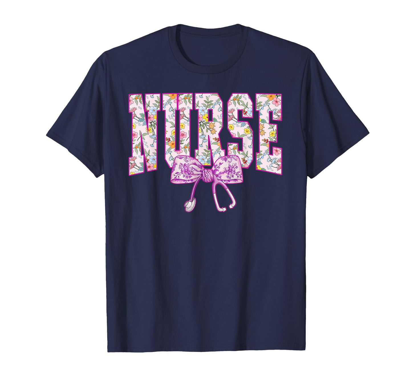 Cute Floral Pink Nurse Coquette Bow Stethoscope Nursing T-Shirt