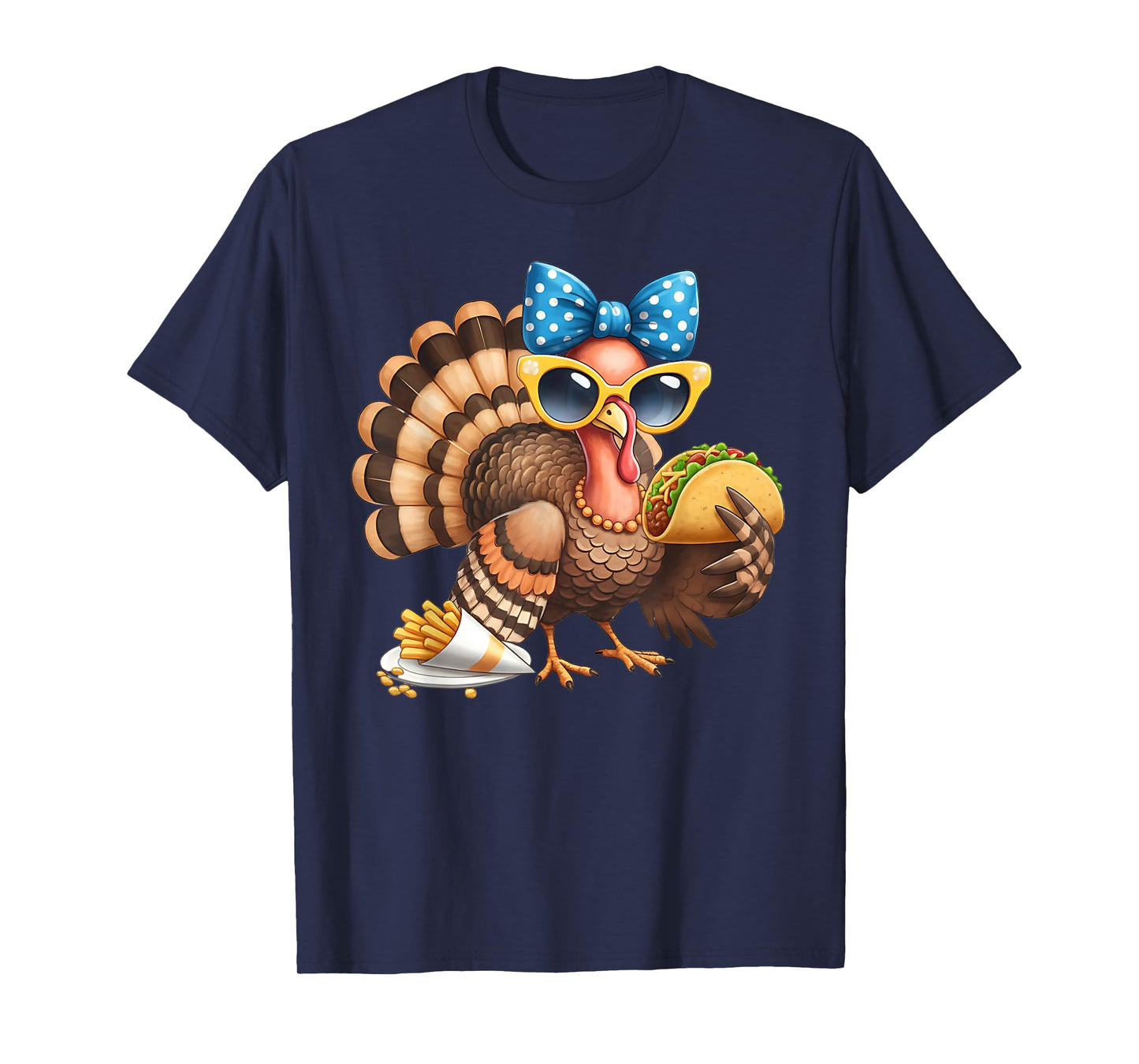 Turkey Eating Tacos Thanksgiving Women's Day Fries Lover T-Shirt