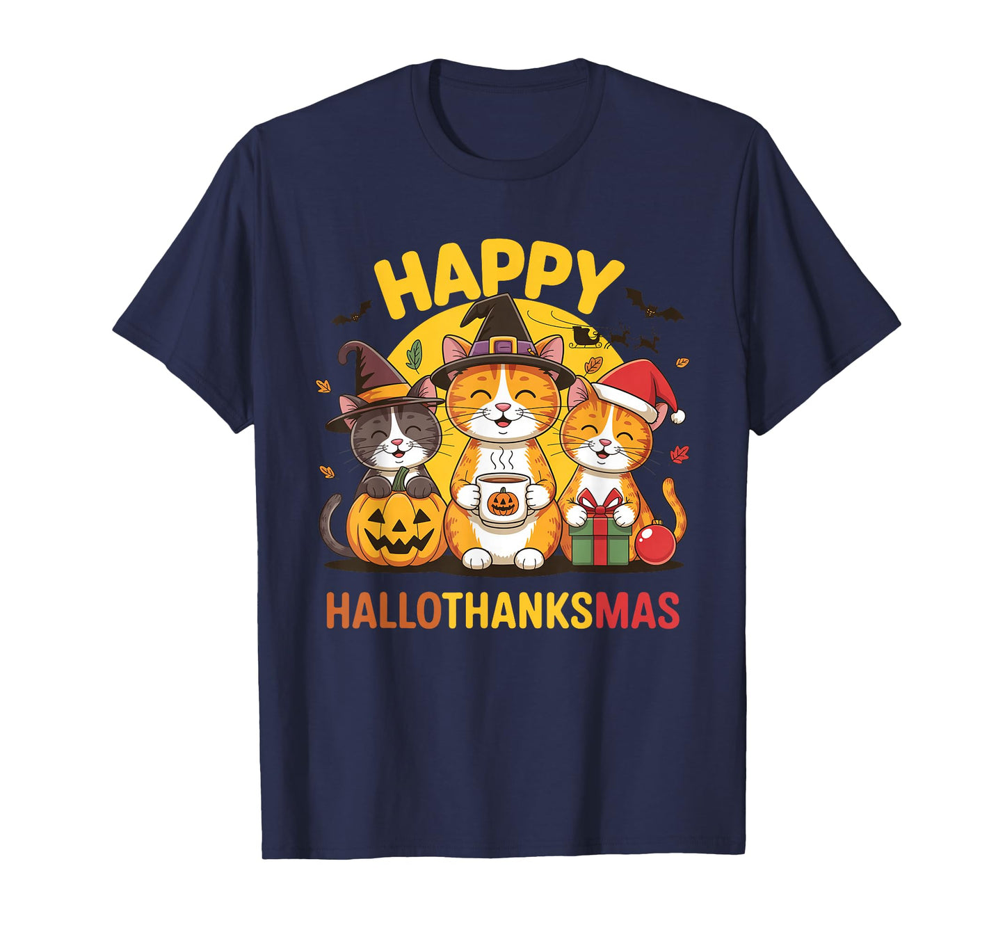 Cat Hallothanksmas Kitten Halloween Thanksgiving Christmas T-Shirt