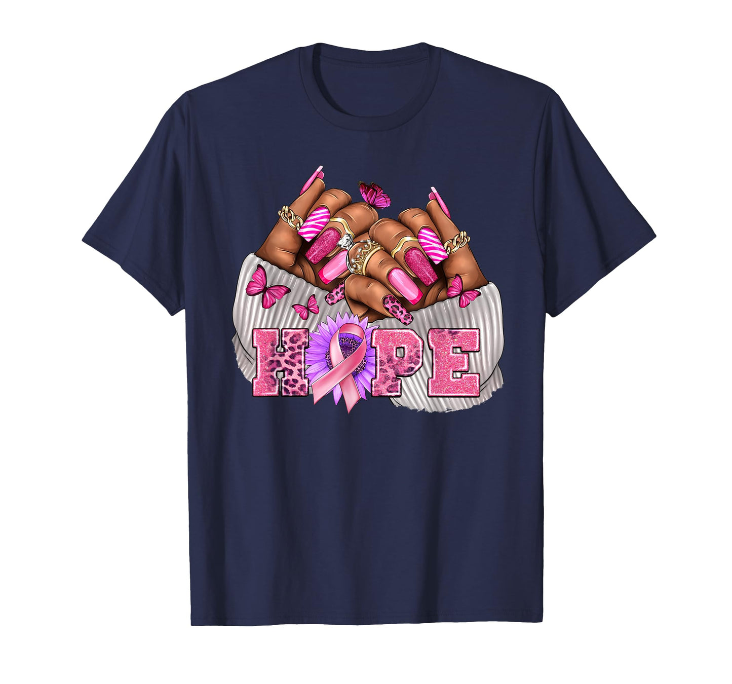Black Woman Breast Cancer Nails Black Queen October HOPE T-Shirt