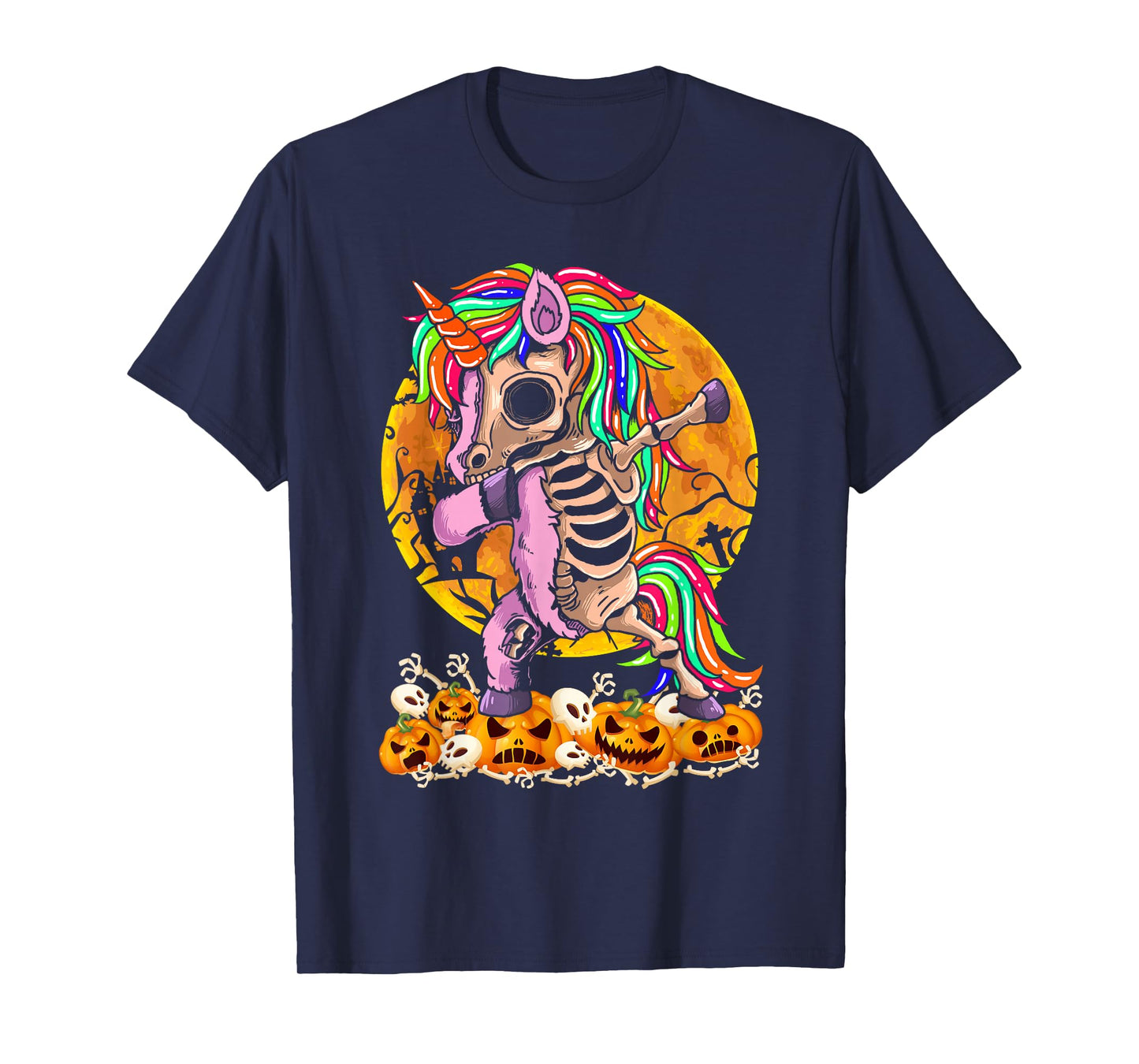 Unicorn Zombie Skeleton Dabbing Pumpkin Scary Halloween T-Shirt