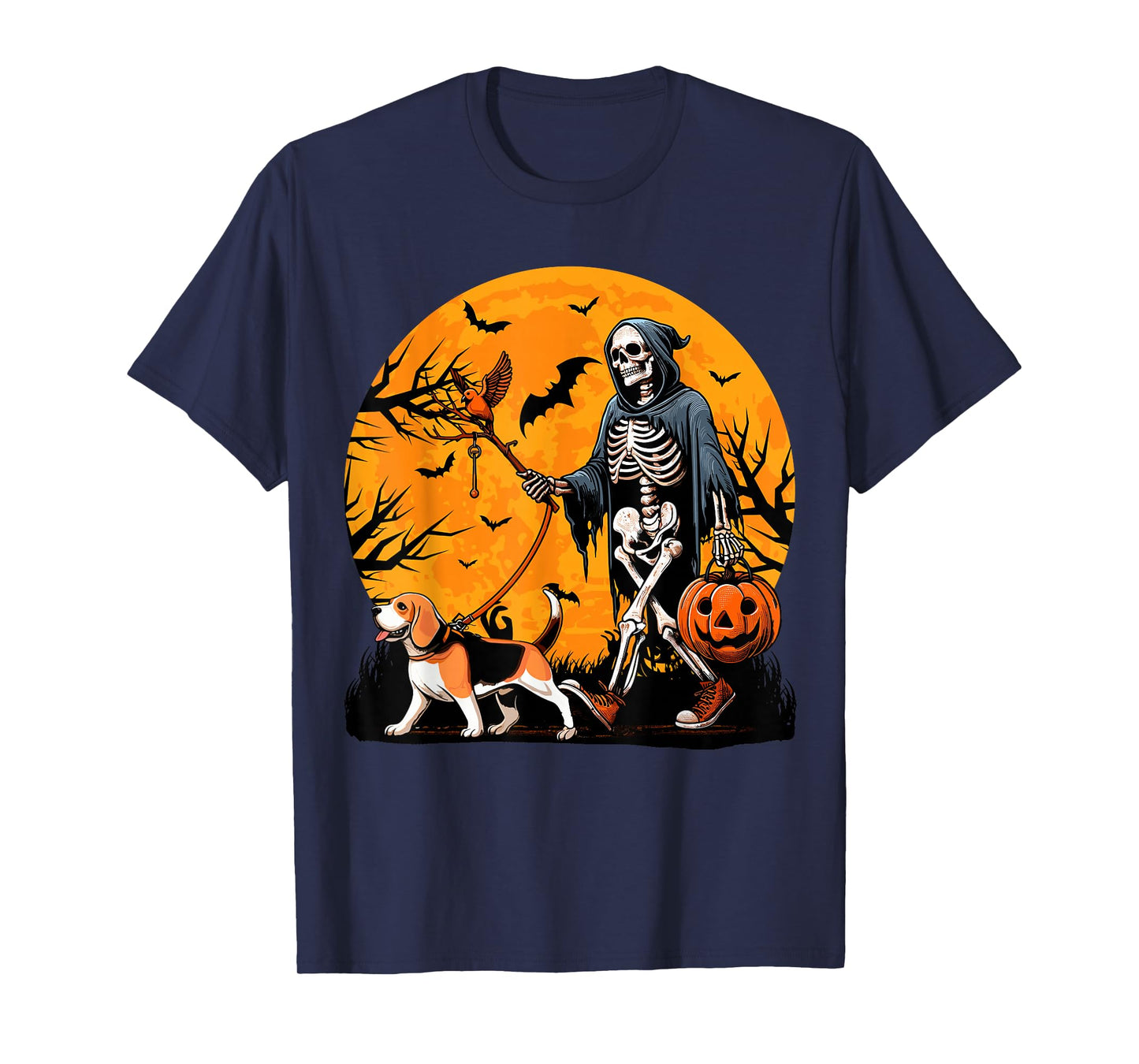 Halloween Dog Skeleton Leads Dog Halloween Beagle T-Shirt