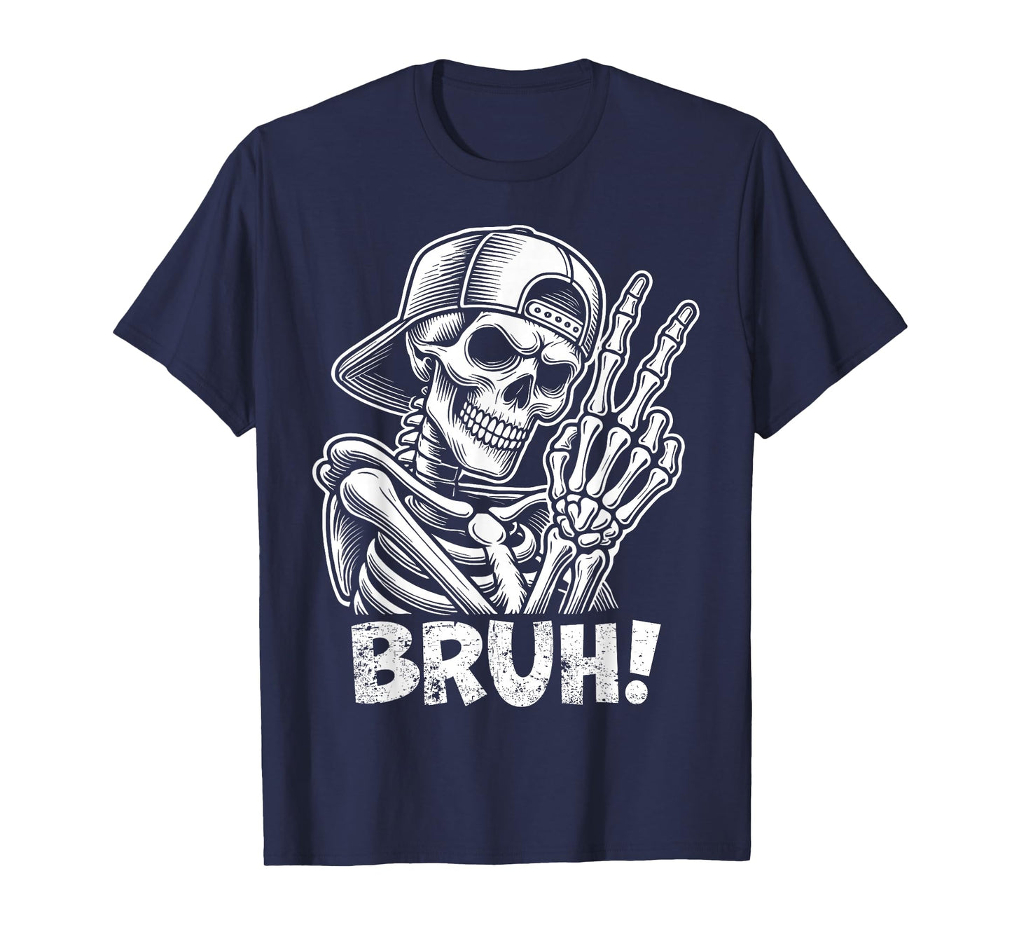 Bruh Skeleton Hand Peace Sign Halloween Skeleton Hand Sign T-Shirt