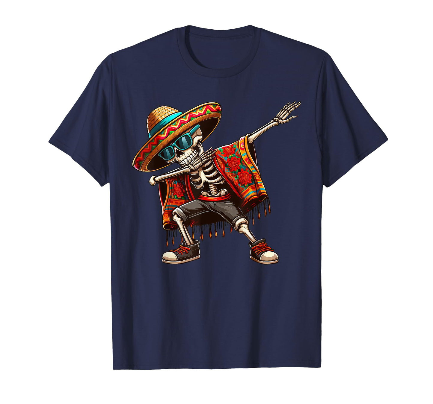 Dabbing Skeleton Sombrero Poncho Cinco De Mayo Mexican Funny T-Shirt