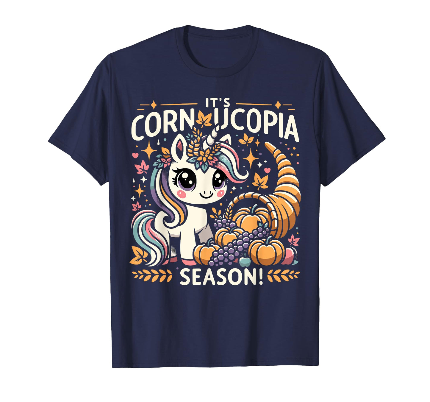 Cute Cornucopia Unicorn Thanksgiving Day Kids Men Women T-Shirt