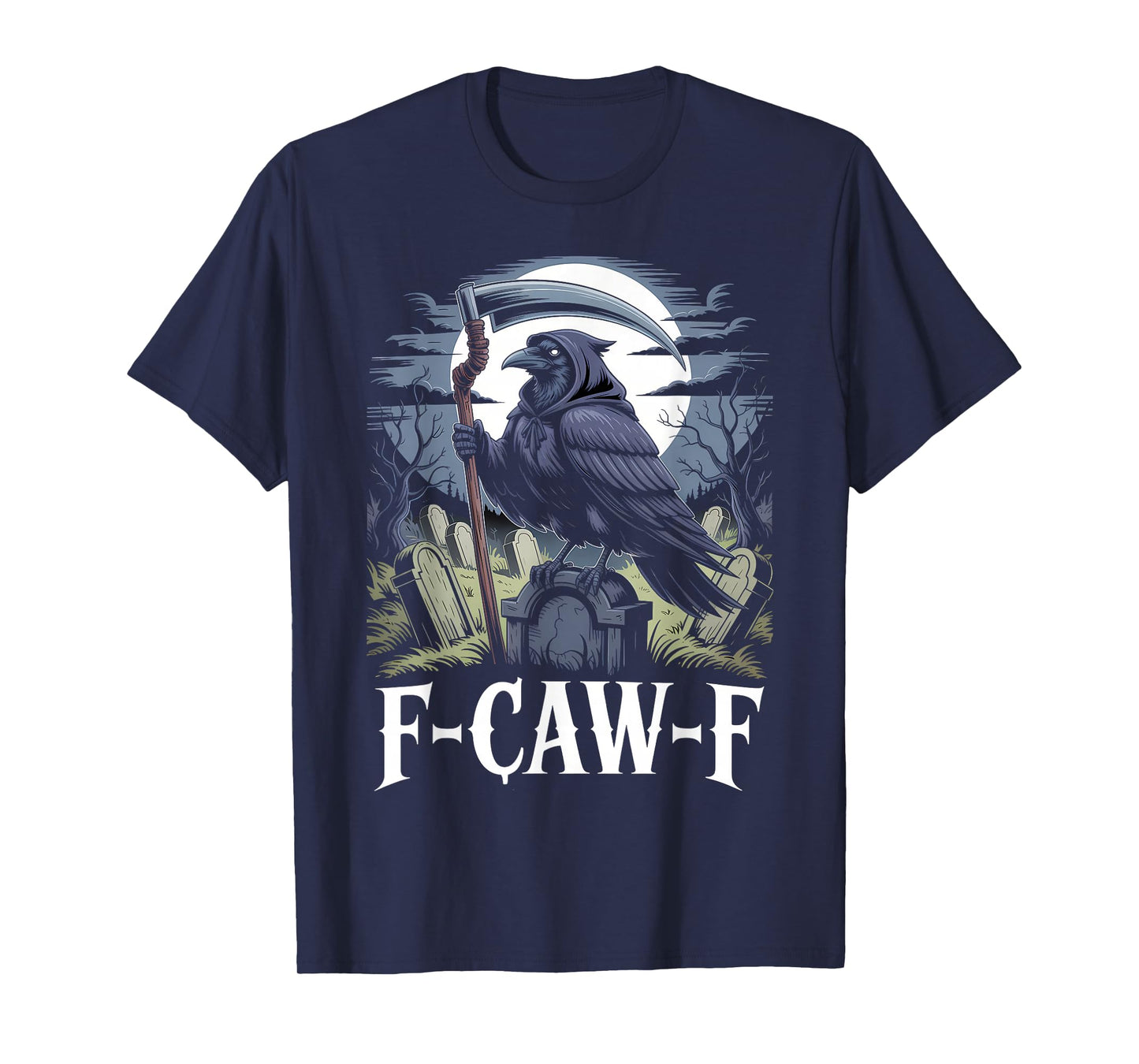 Gothic Grim Reaper Raven on Coffin Dark F-Caw-F Black Crow T-Shirt