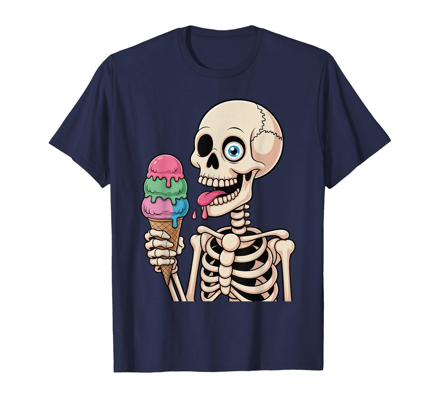 Funny Creepy Skeleton Eating Ice Cream Halloween Costume T-Shirt