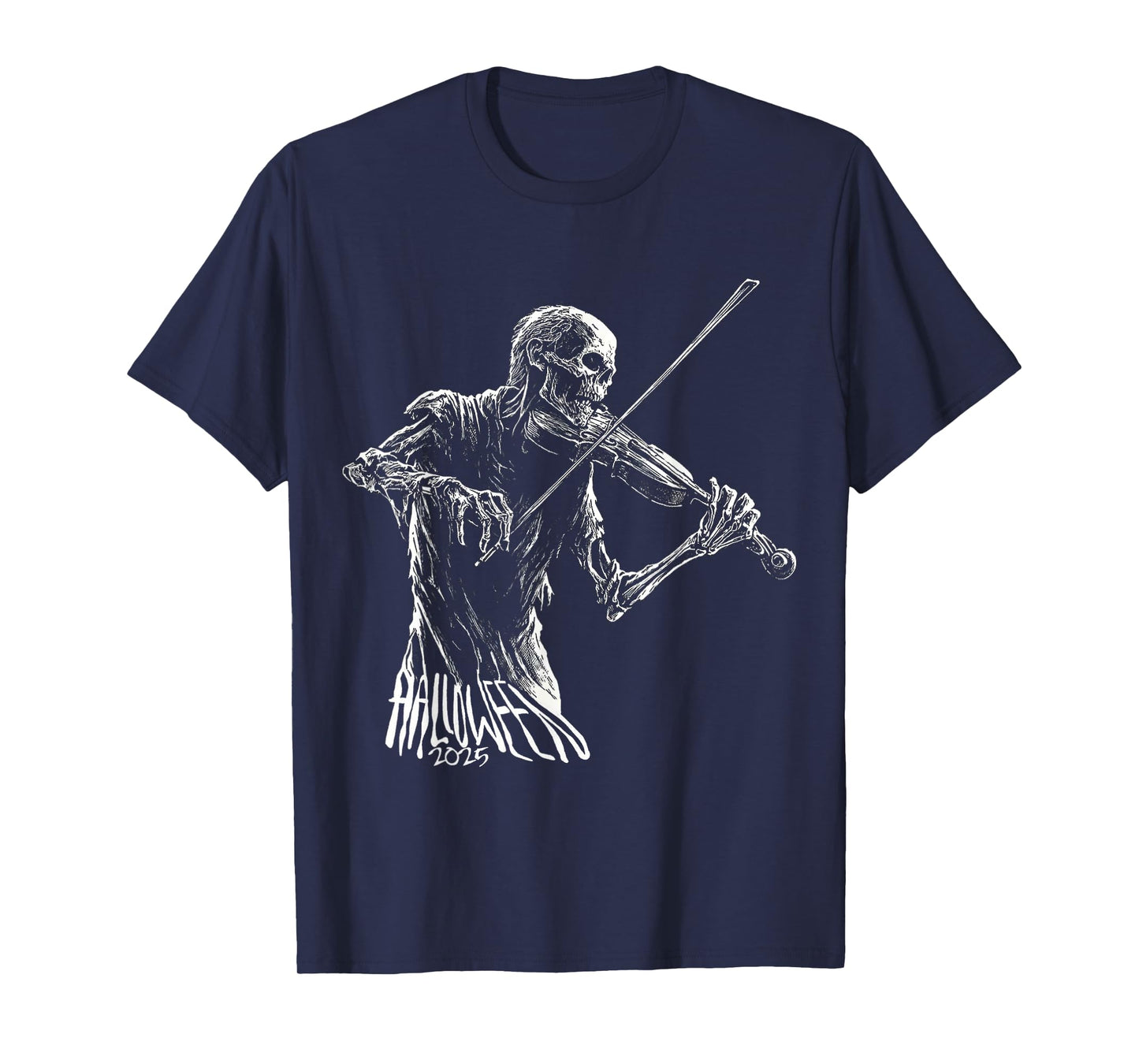 Halloween 2025 Skeleton Zombie Violin Music T-Shirt