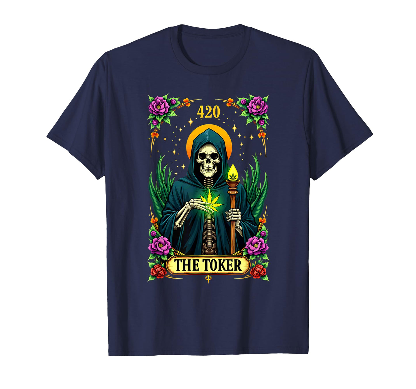 Tarot Card The Toker Cannabis Stoner Skeleton Halloween T-Shirt