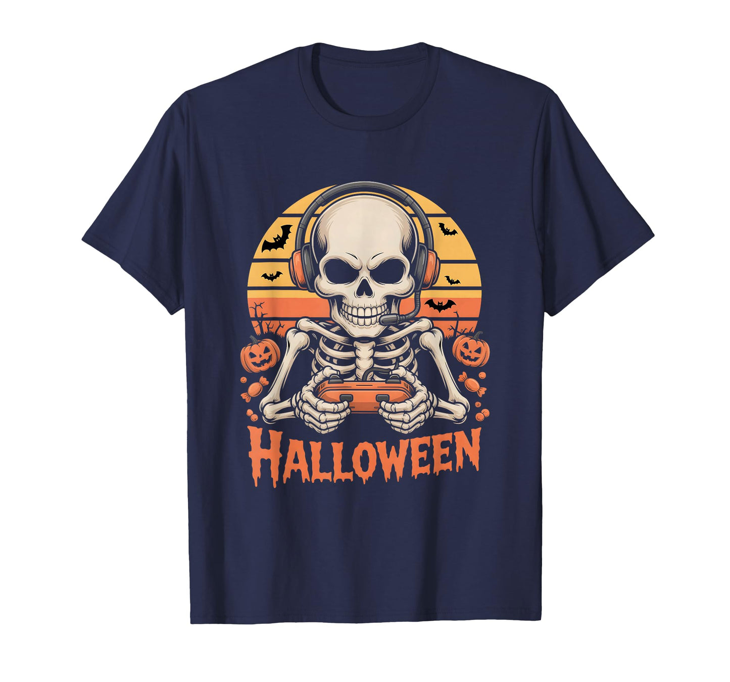 Skeleton Gamer Halloween Gaming Vintage T-Shirt