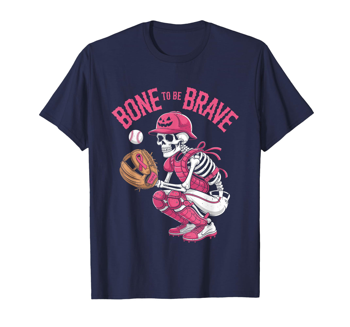Baseball Skeleton Fighter Halloween Breast Cancer Awareness T-Shirt
