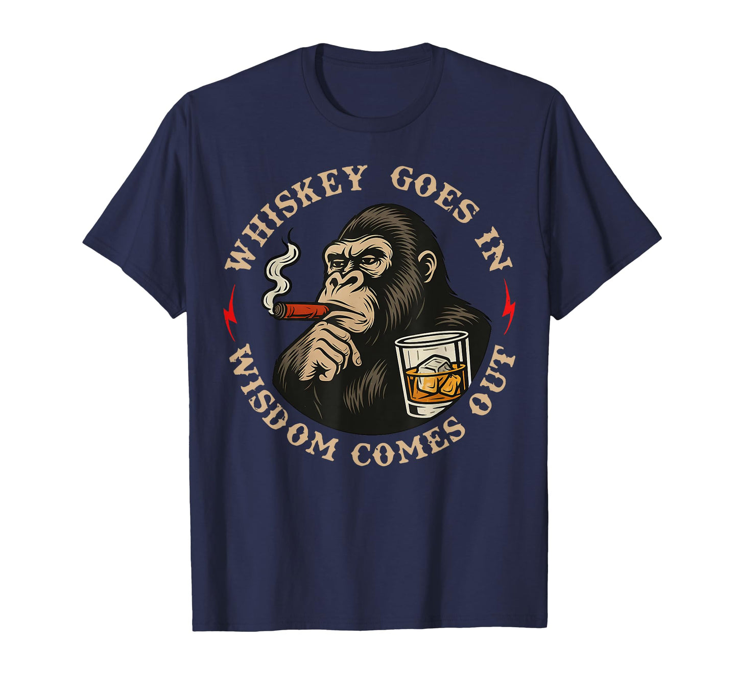 Whiskey Goes in Wisdom Comes Out Funny Monkey T-Shirt