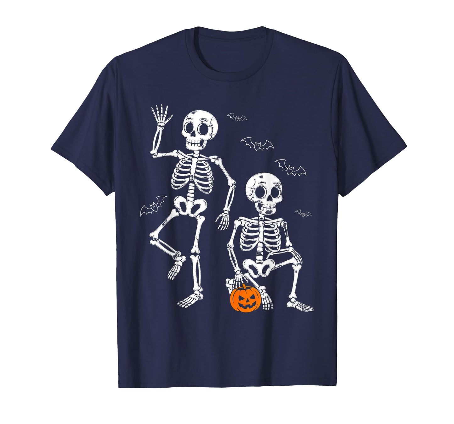 Halloween Skeletons with Pumpkin and Bats Design Fun Wear T-Shirt