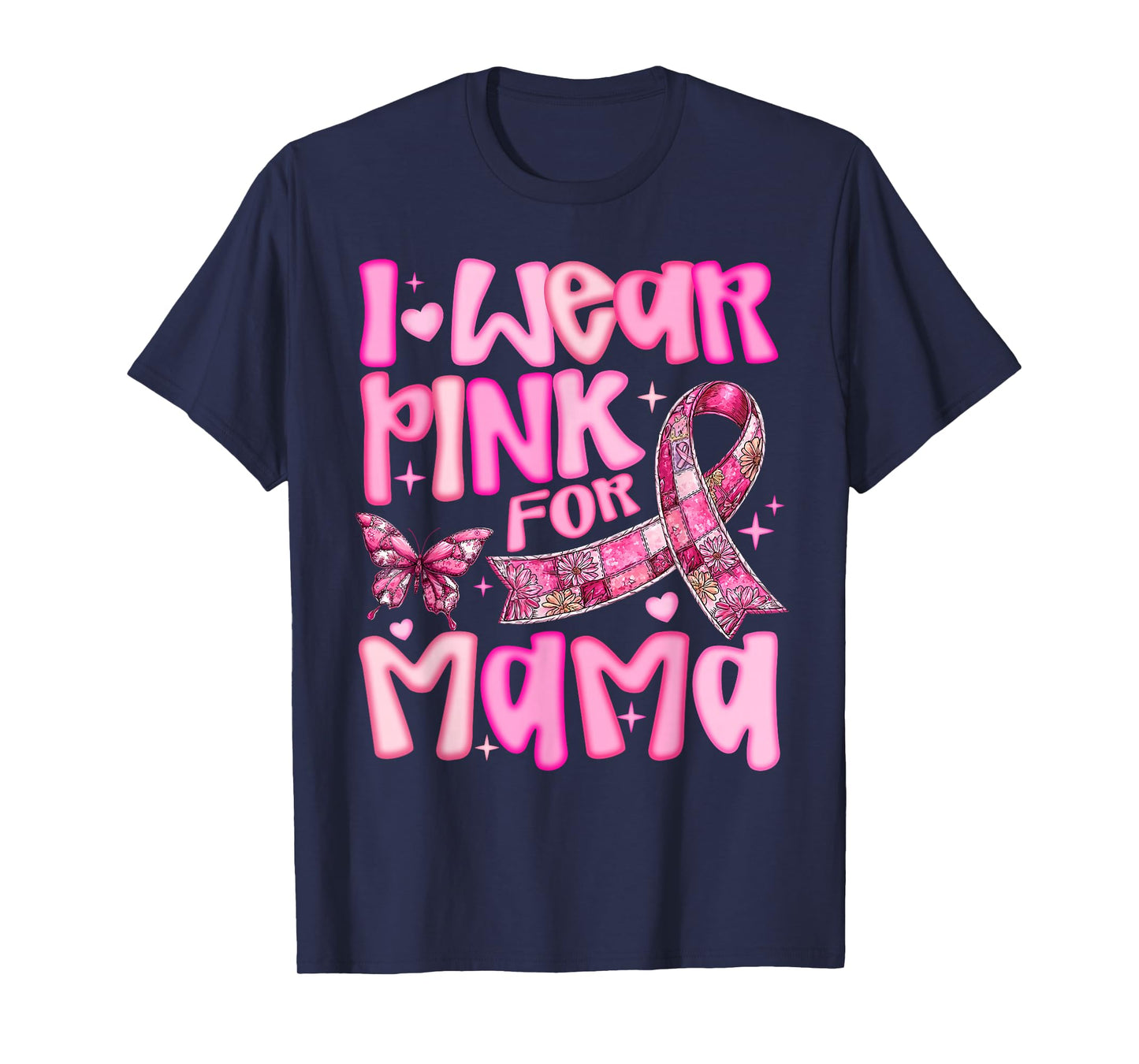 I Wear Pink for My Mama Groovy Breast Cancer Awareness T-Shirt