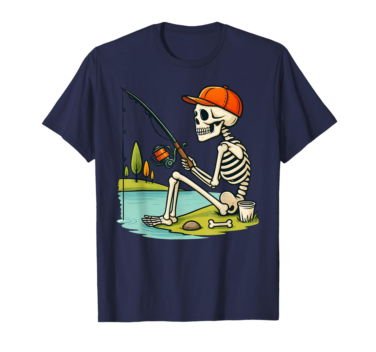 Skeleton Fishing Halloween Costume Funny Fishing Boys Kids T-Shirt