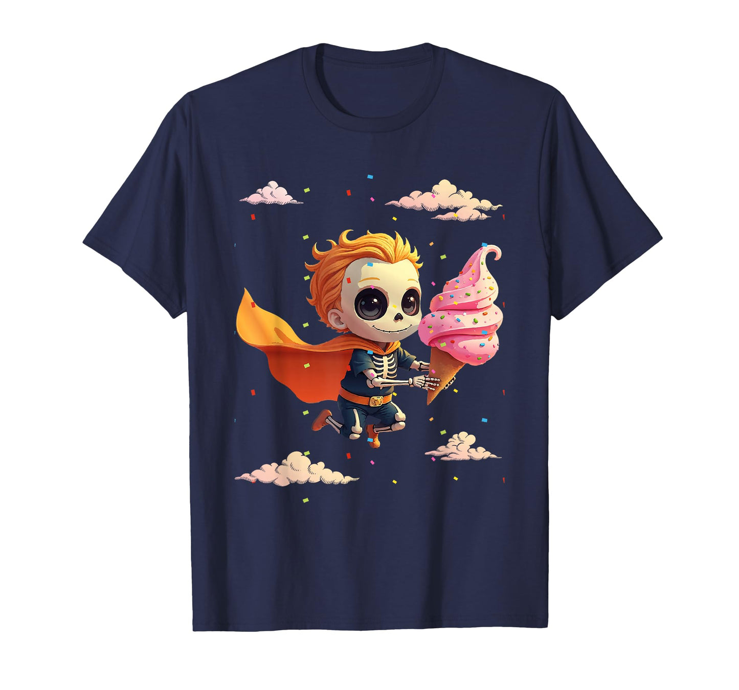 Funny Skeleton Eating Icecream for Halloween Spooky Season, T-Shirt