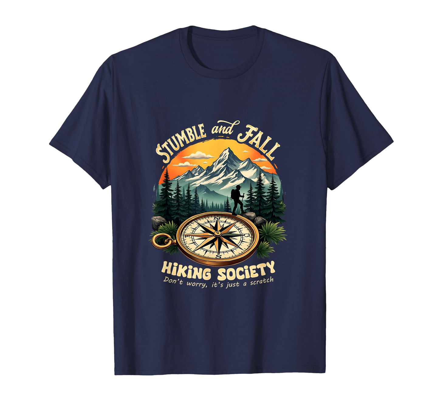 Retro Vintage Hiking and Climbing Costume Vintage Stumble And Fall Hiking Society Don't Worry Hiking T-Shirt - Unisex-Adults, Black, Small, Short Sleeve, Polyester 100%, Nature-T-Shirt