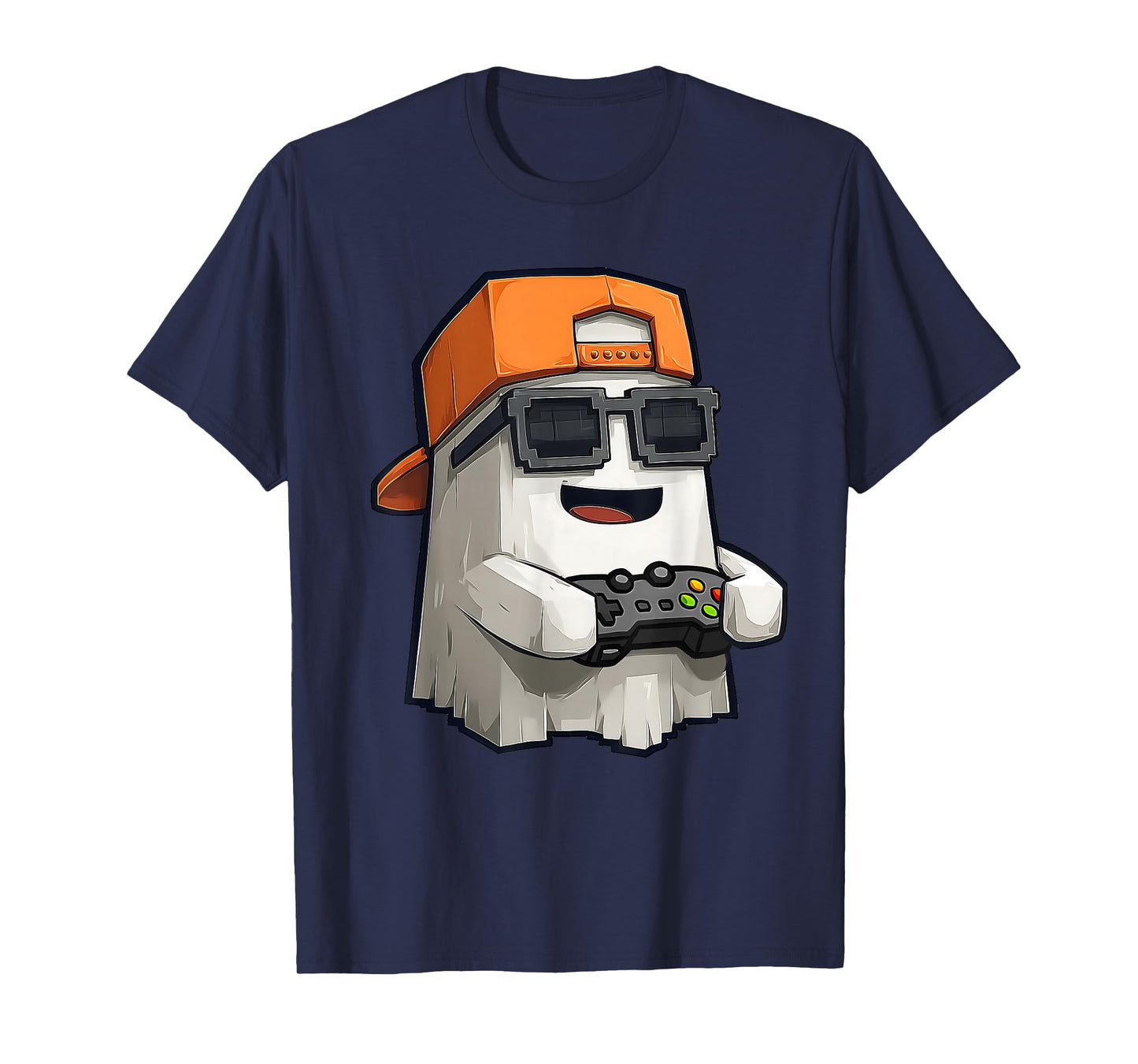 Halloween Ghost Gamer Funny Sunglasses Pixel Video Gaming T-Shirt
