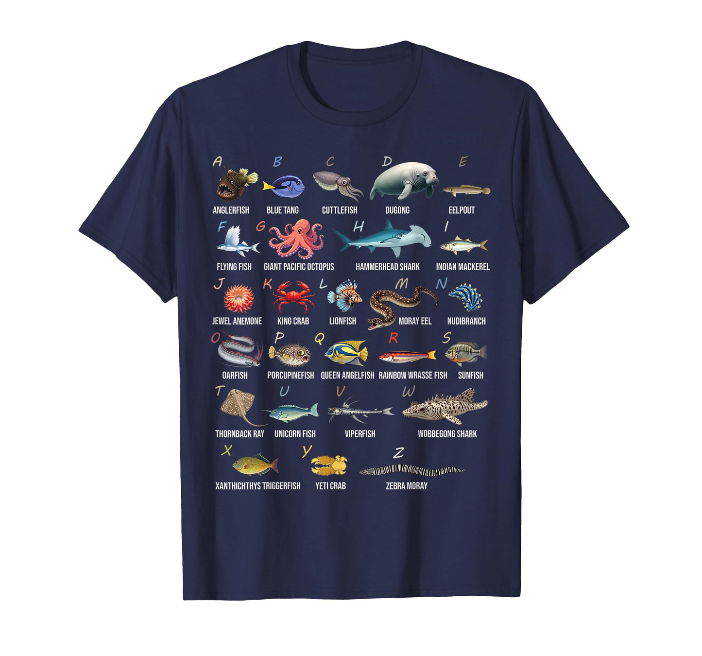 A-Z Ocean Life Alphabet Marine Creatures Exploration T-Shirt
