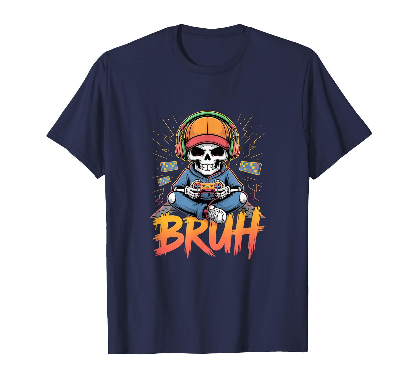 Bruh Halloween Boys Kids Gamer Mens Skeleton Video Gaming T-Shirt