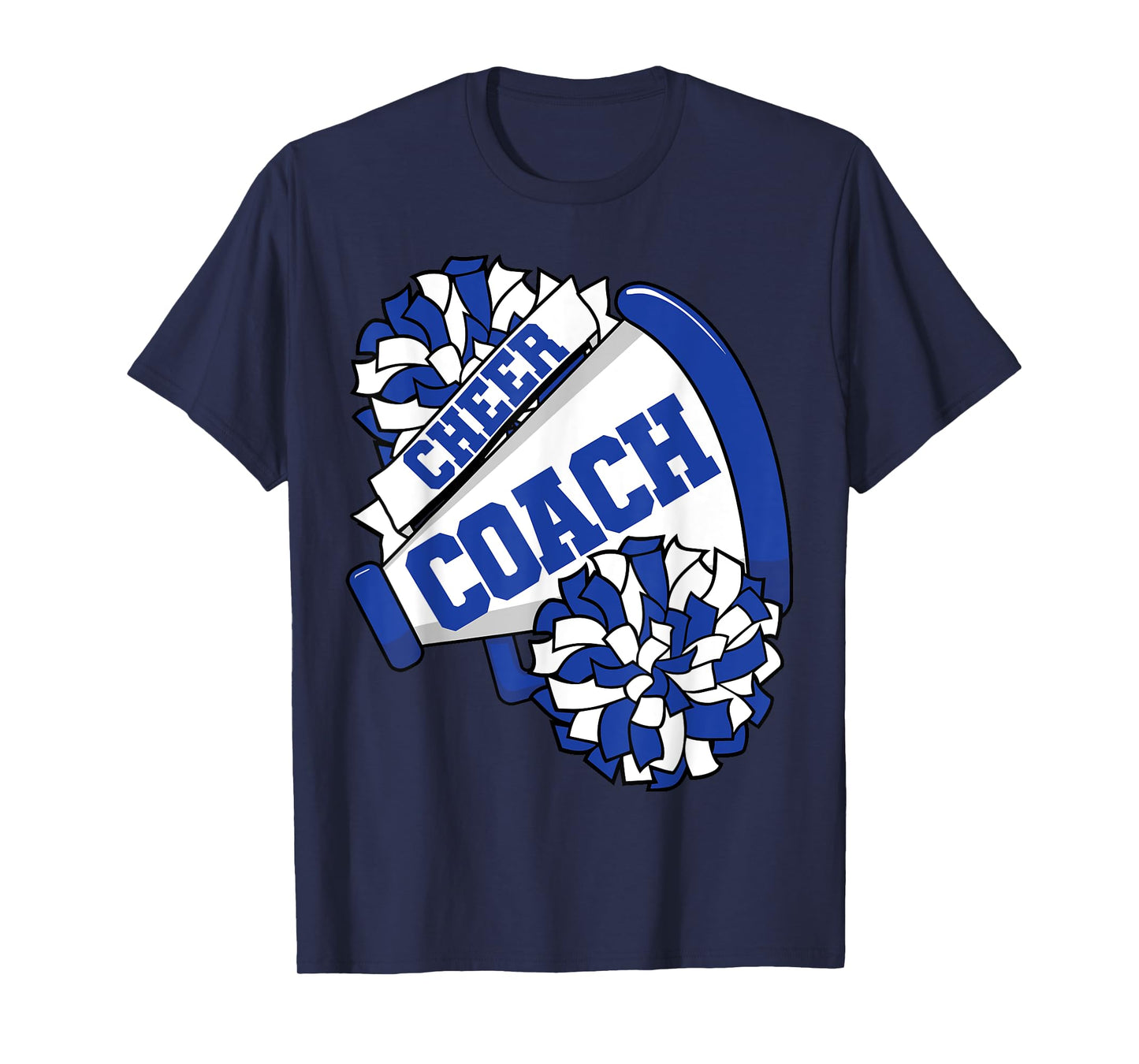Cheer Coach with Megaphone and Pom Poms Blue T-Shirt