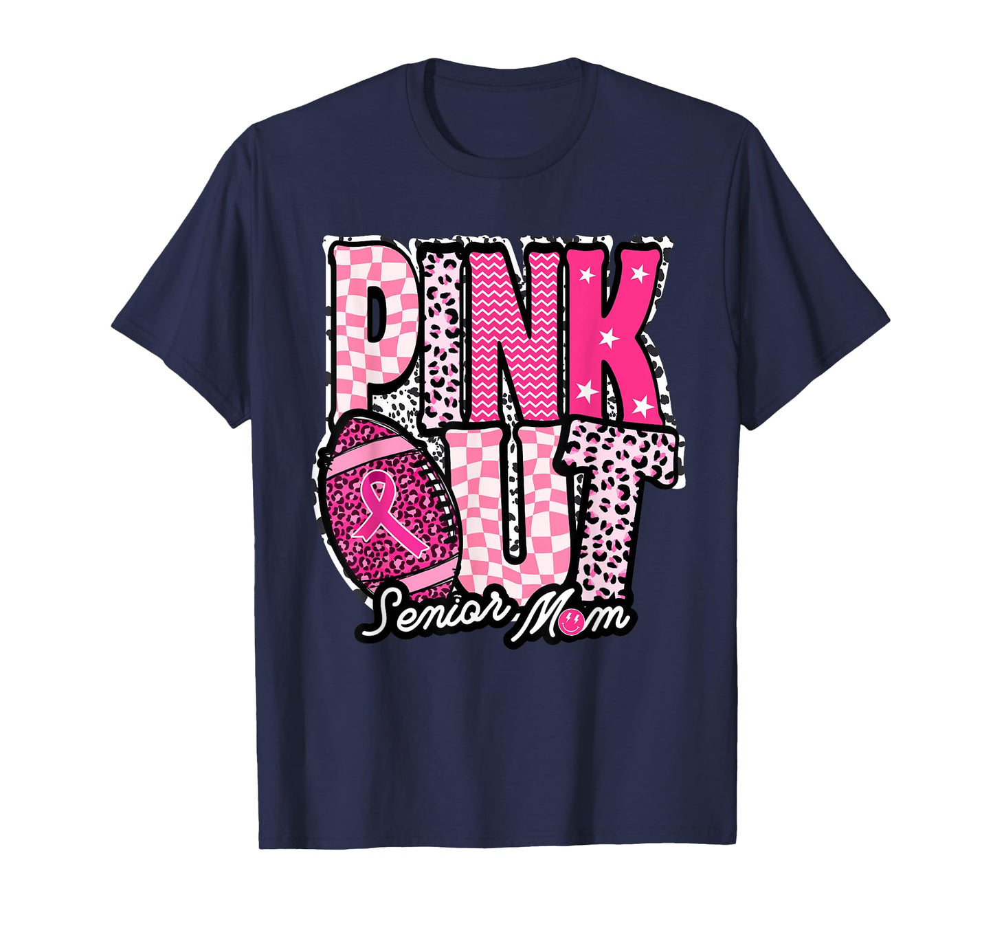Senior Football Mom Pink Out Breast Cancer Awareness T-Shirt